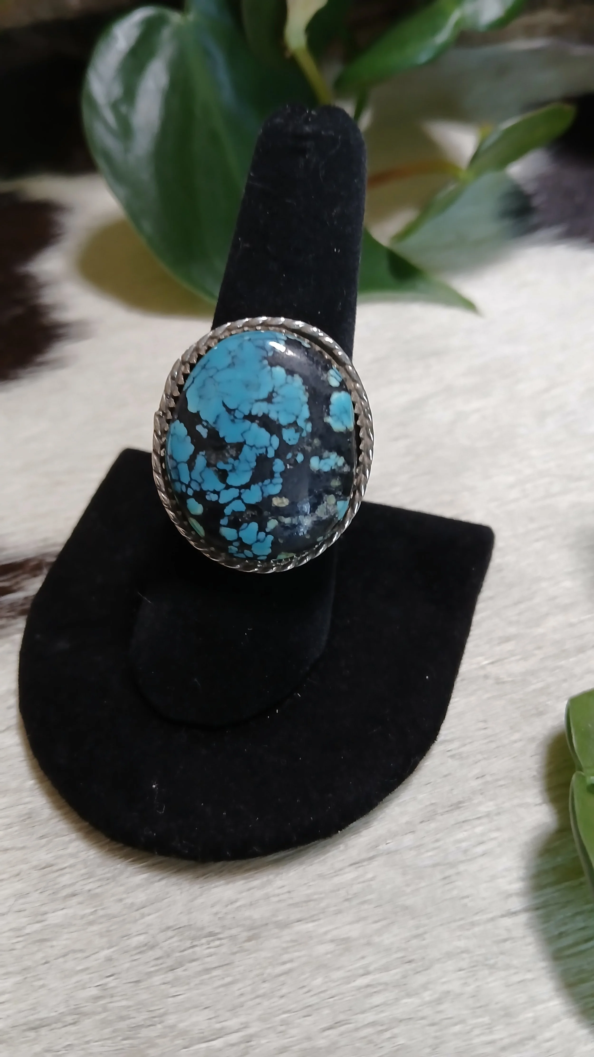 Classic Cloud Mountain Turquoise and Sterling Ring - Size 8 Adjustable