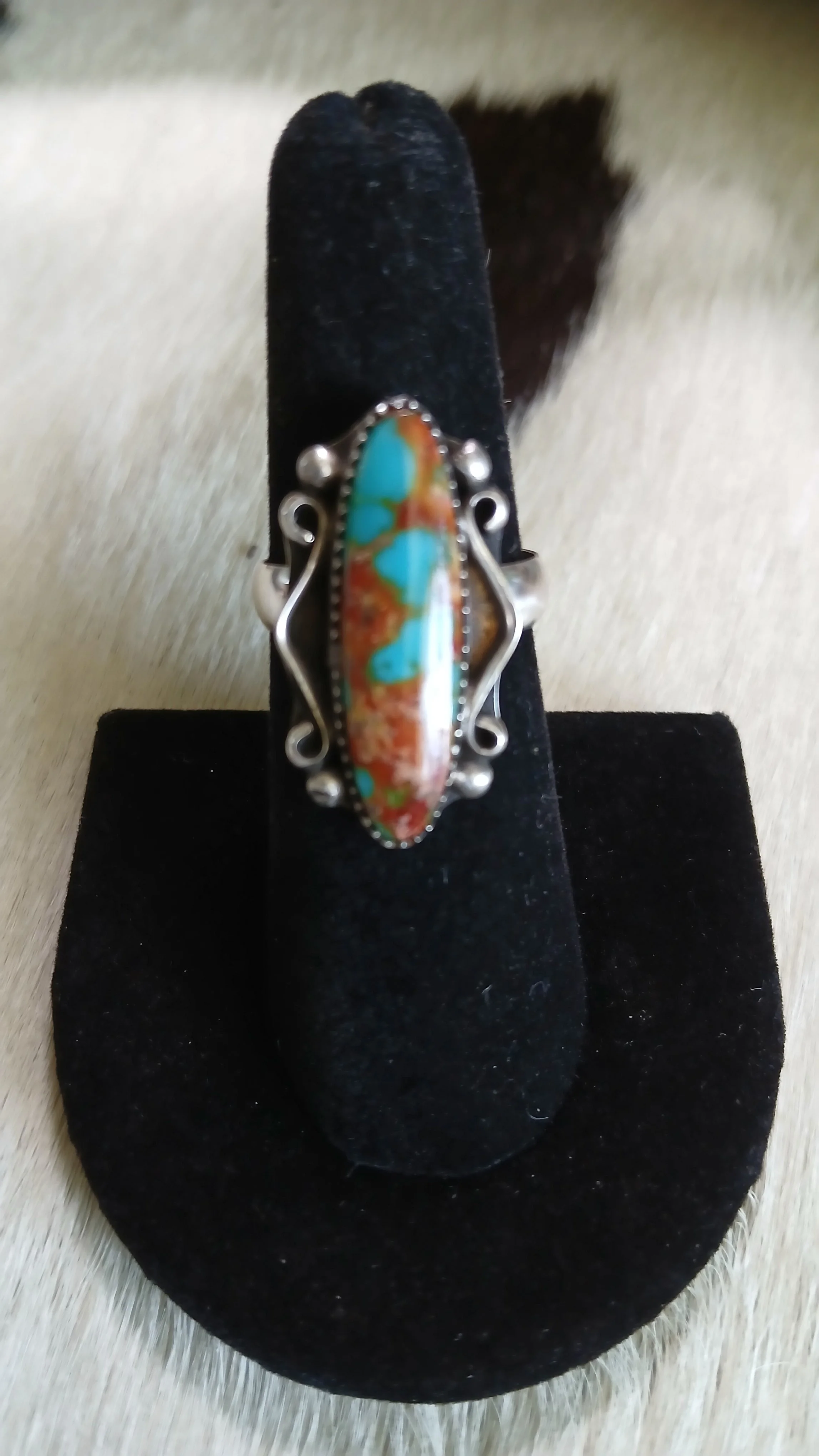 Exquisite Red Mountain Turquoise and Sterling Ring - Size 6.5