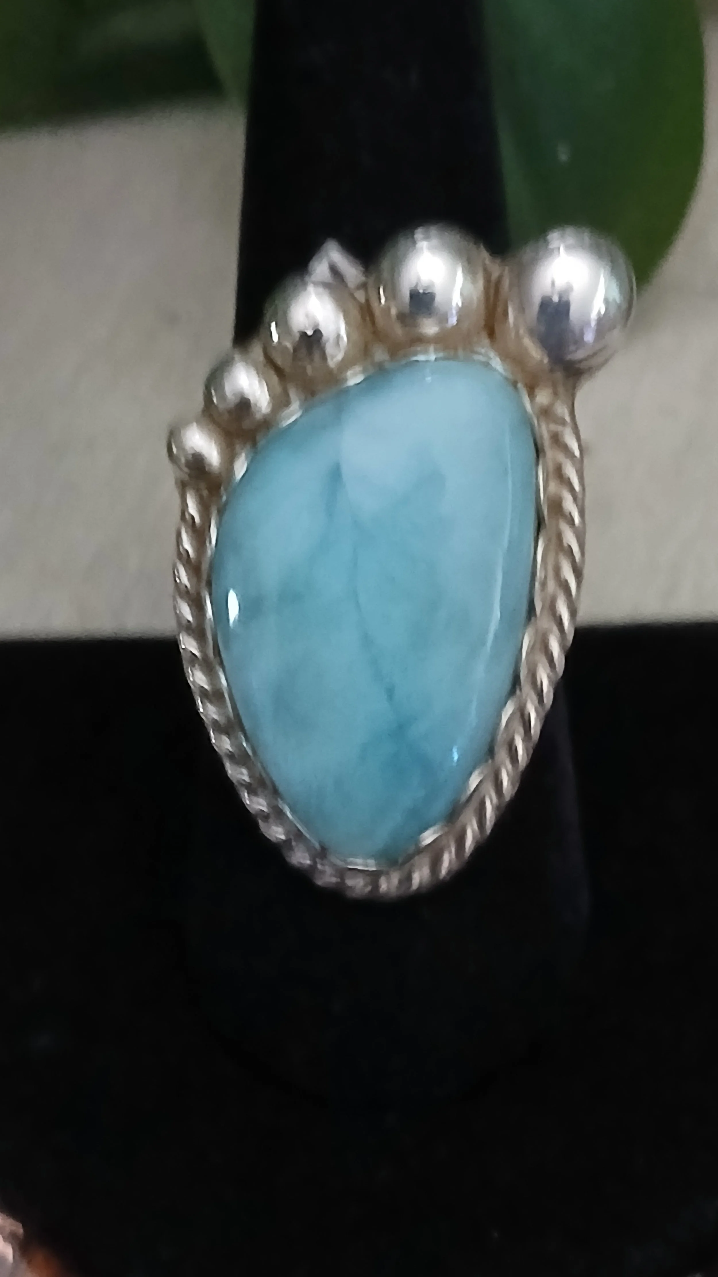 Beautiful Larimar and Sterling Ring - Size 9