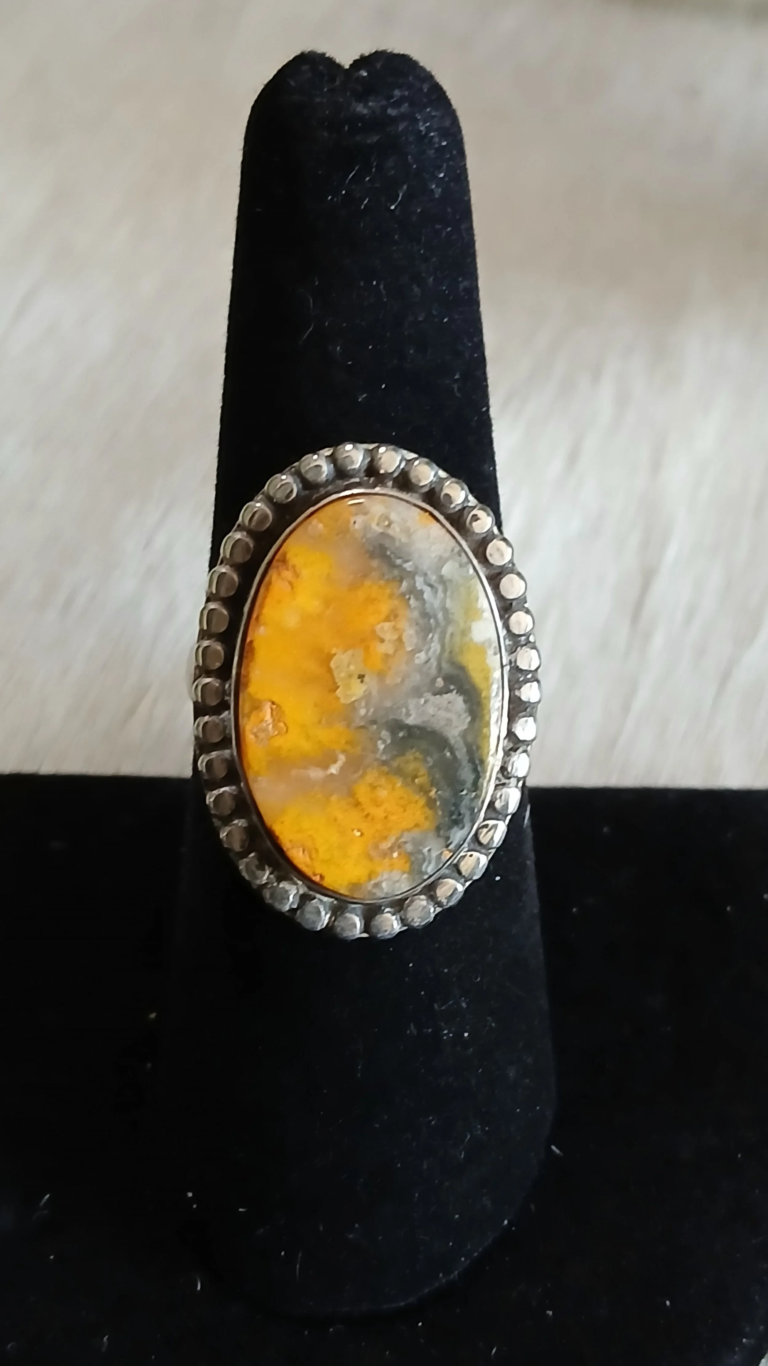 Amazing Bumblebee Jasper and Sterling Ring - Size 7.75