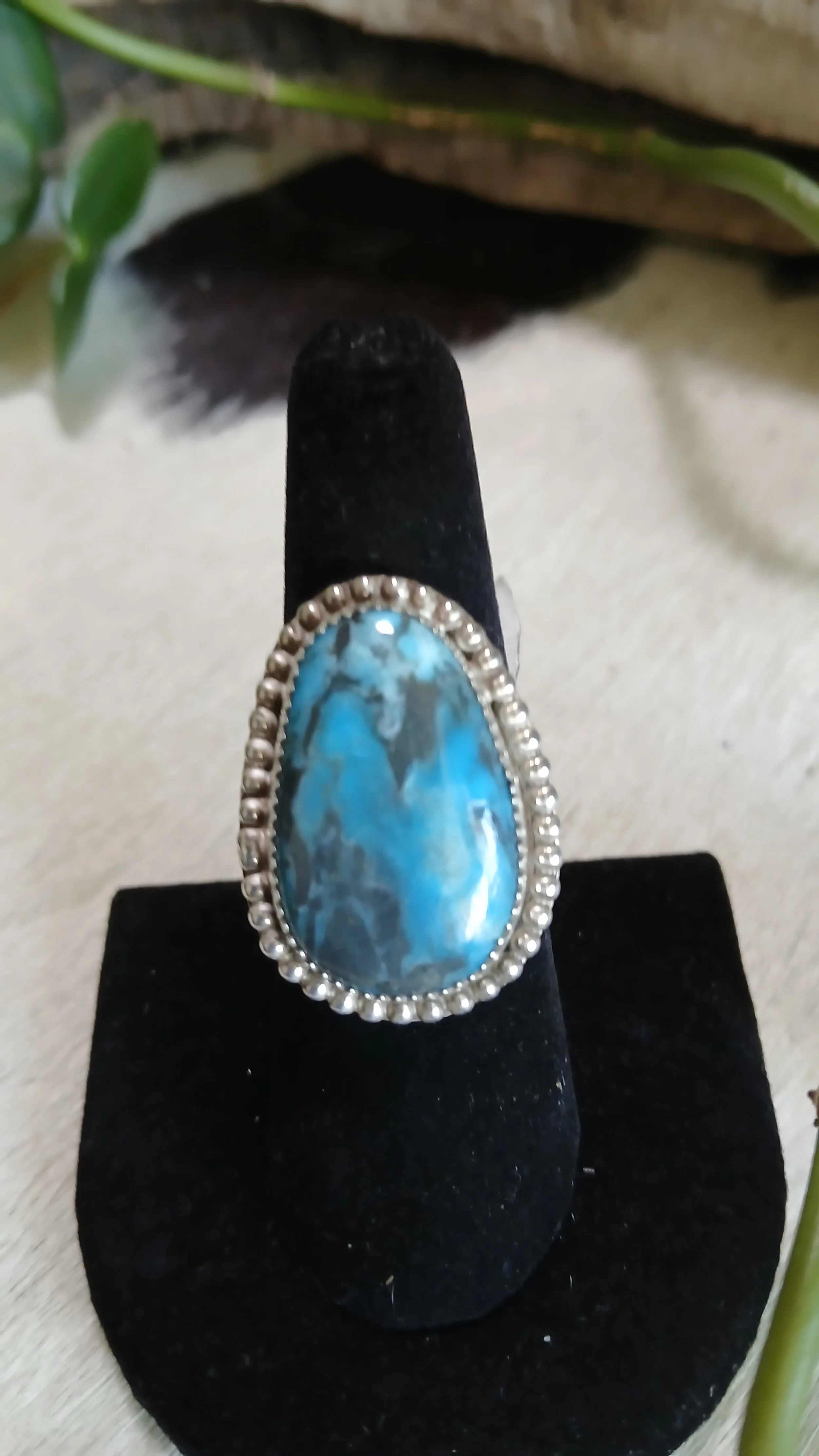 Dreamy Smoky Kingman Turquoise and Sterling Ring - Size 7.5