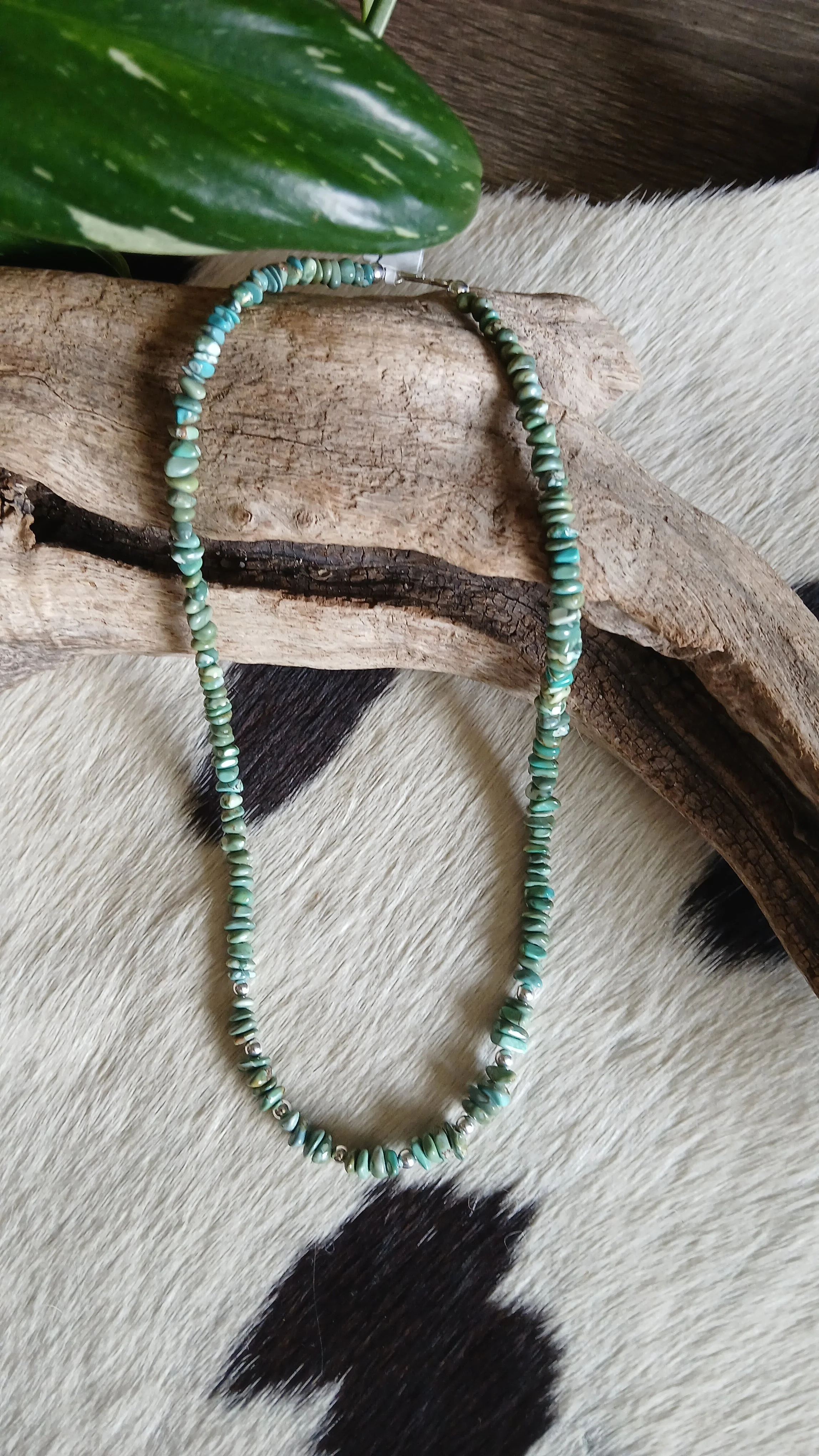 Lovely Green Turquoise Chip and Sterling Necklace