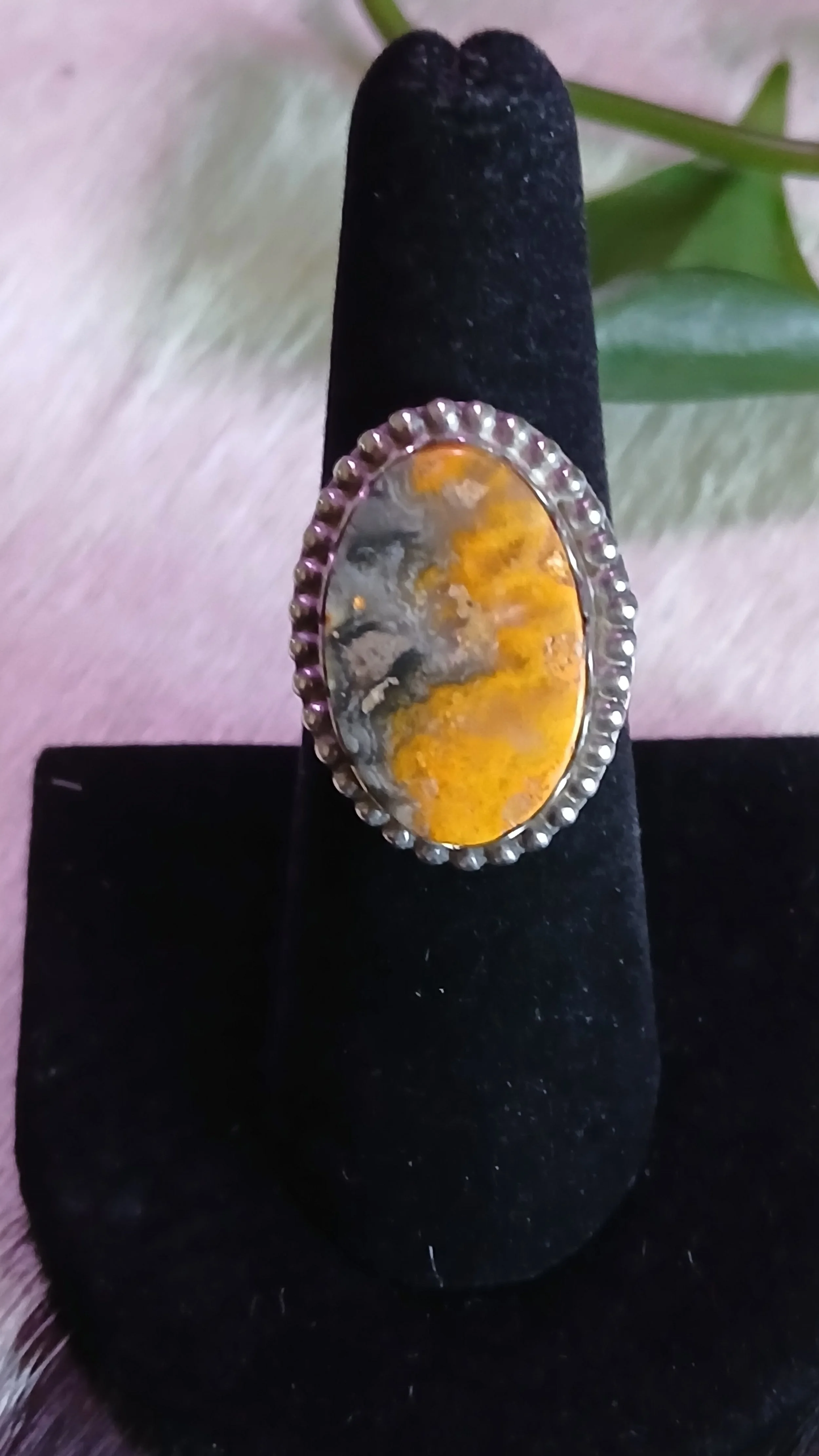 Dreamy Bumblebee Jasper and Sterling Ring - Size 7