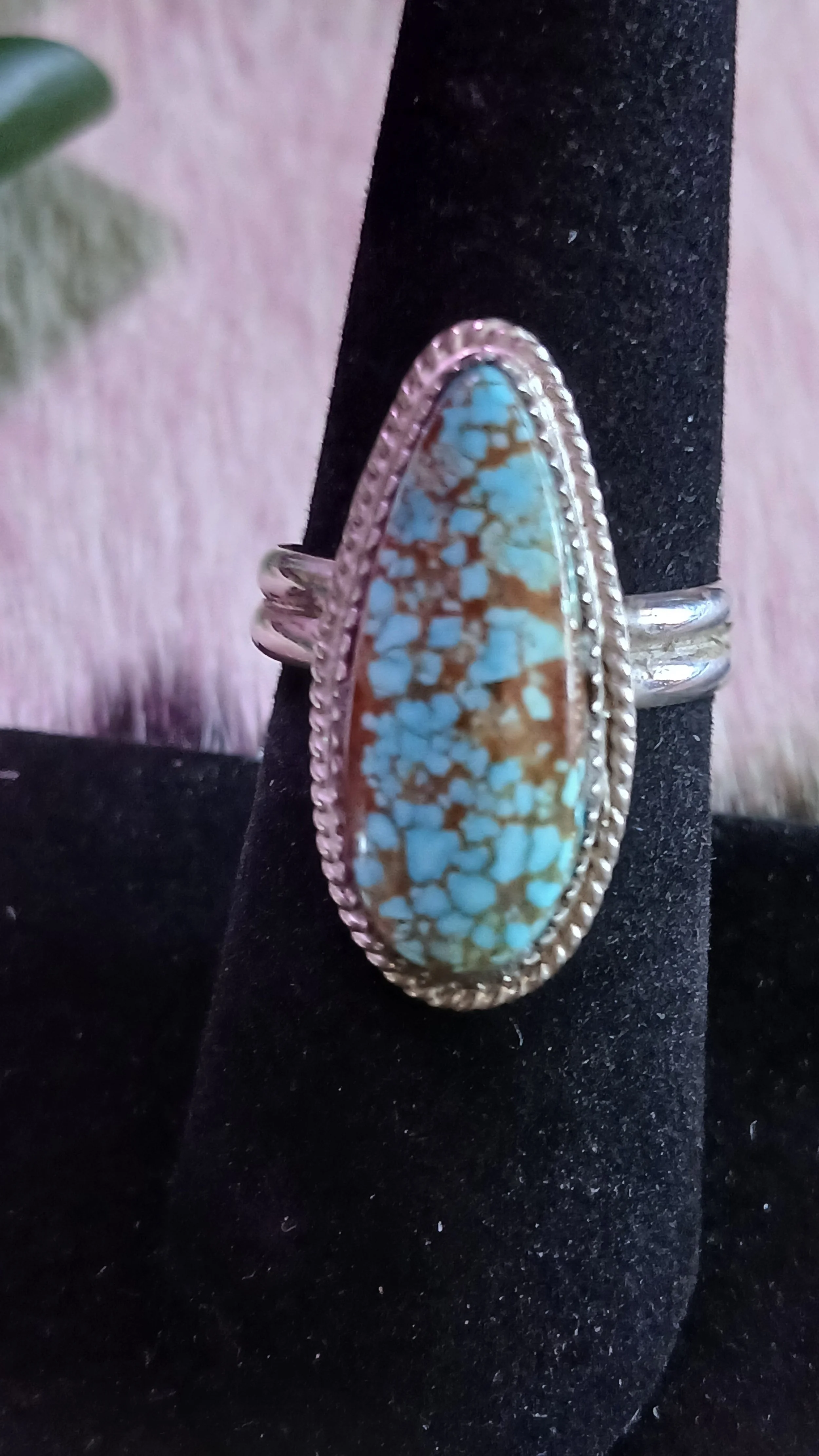 Sweet and Slender #8 Mine Turquoise and Sterling Ring - Size 7