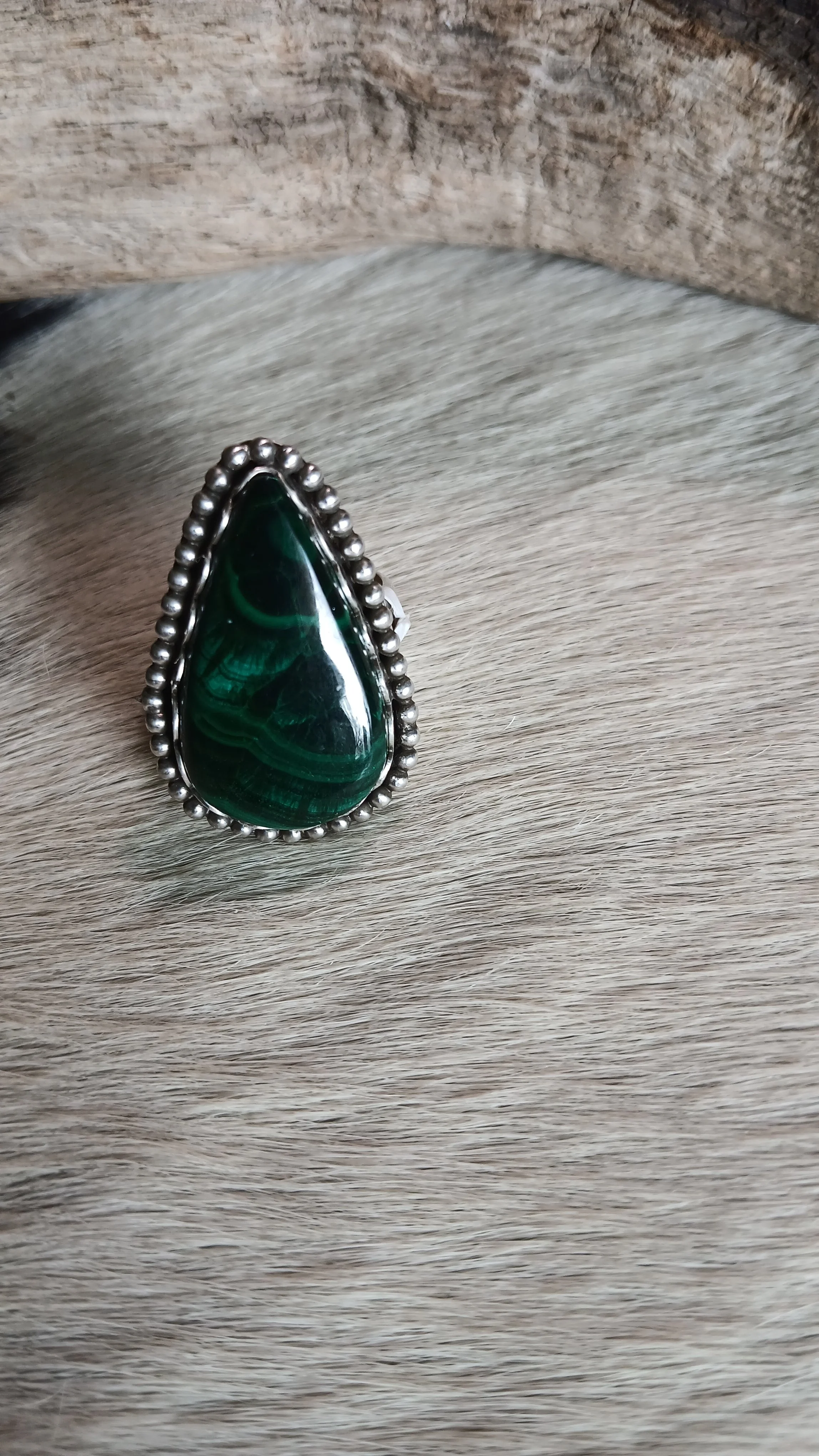 Unique Malachite and Sterling Ring - Size 6.5