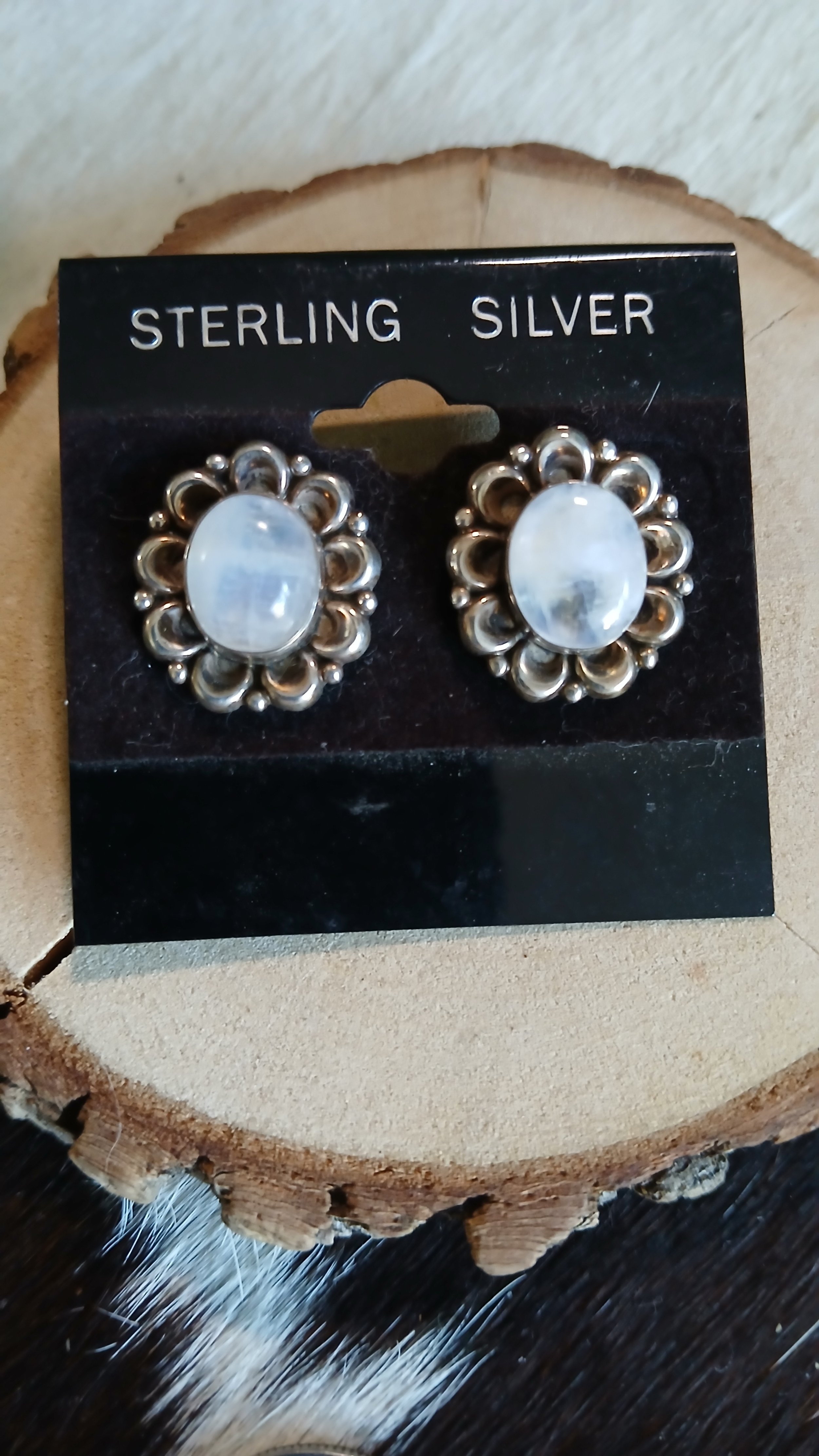 Lovely Sterling and Rainbow Moonstone Earrings