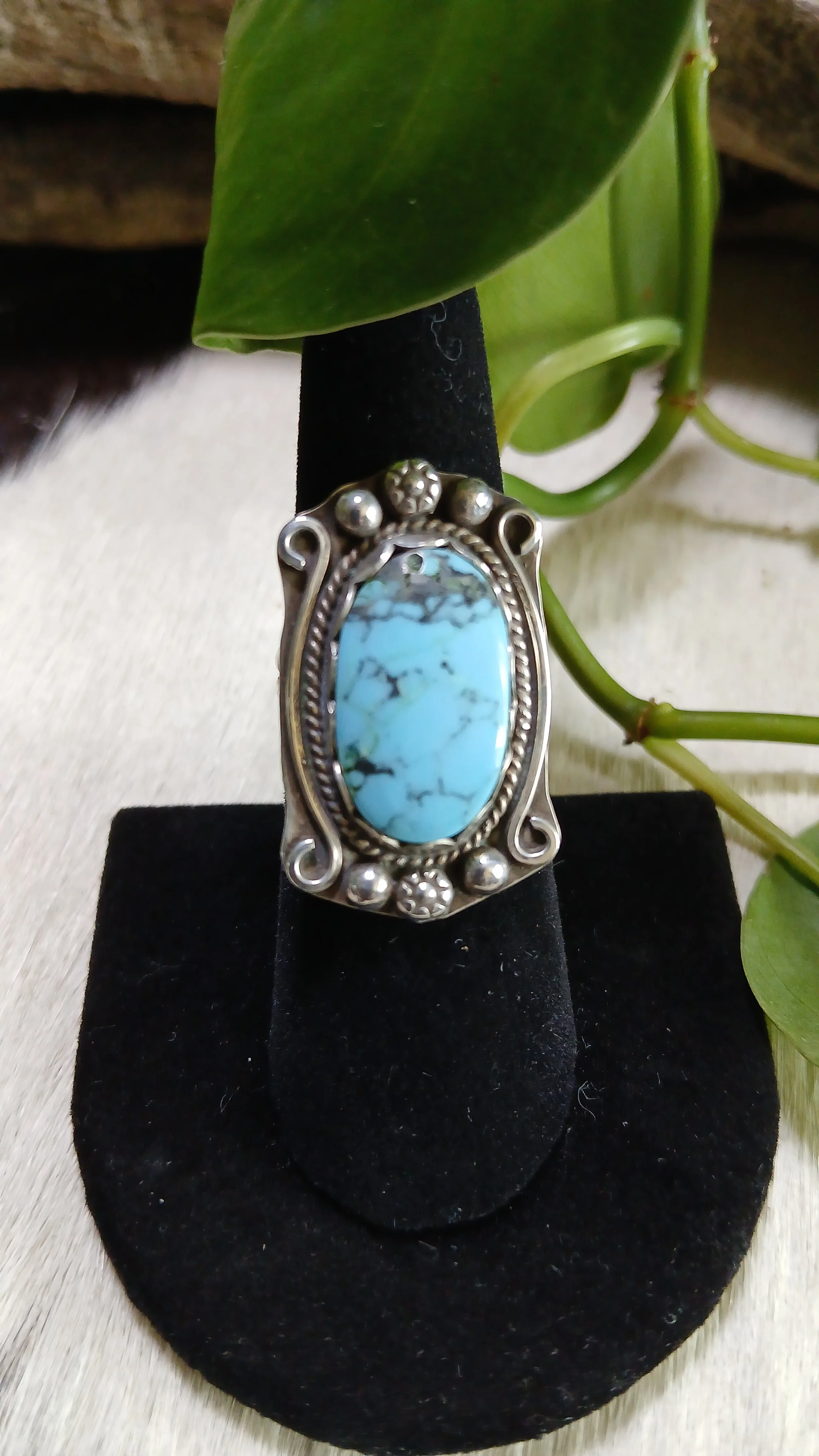 Lovely Egyptian Turquoise and Sterling Ring - Size 7+