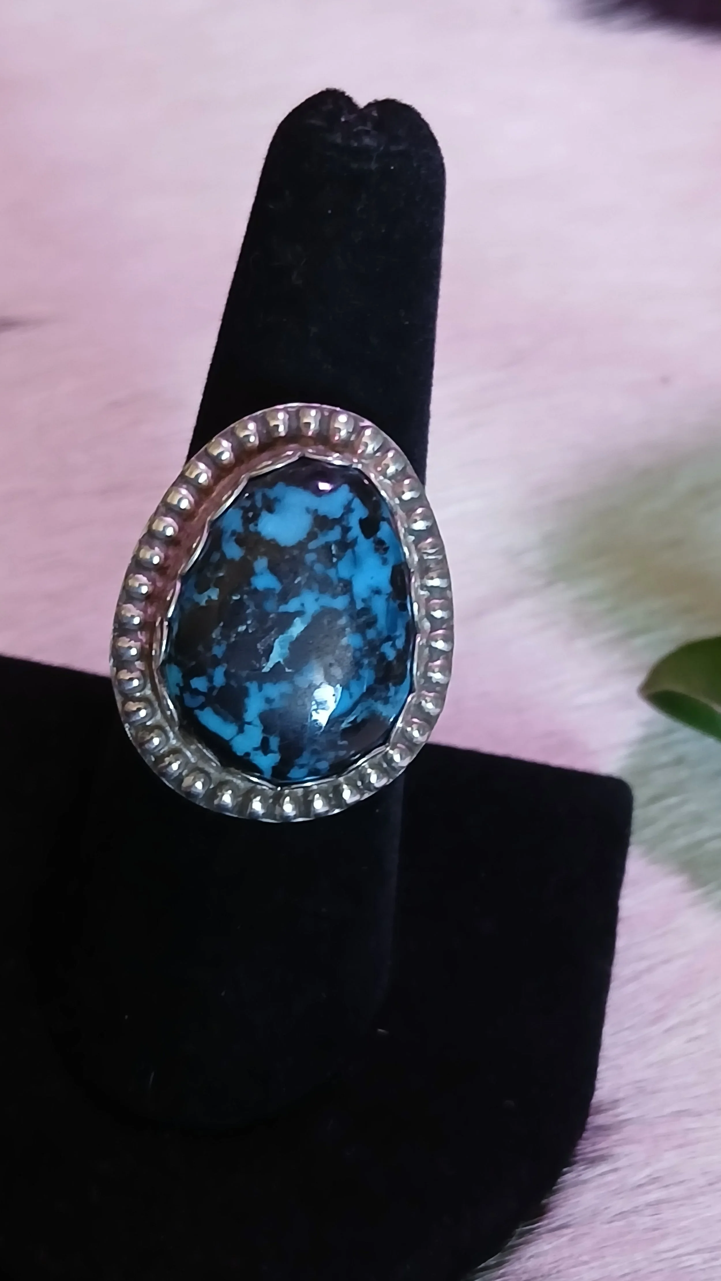 Bold and Bright Cloud Mountain Turquoise and Sterling Ring - Size 7.5