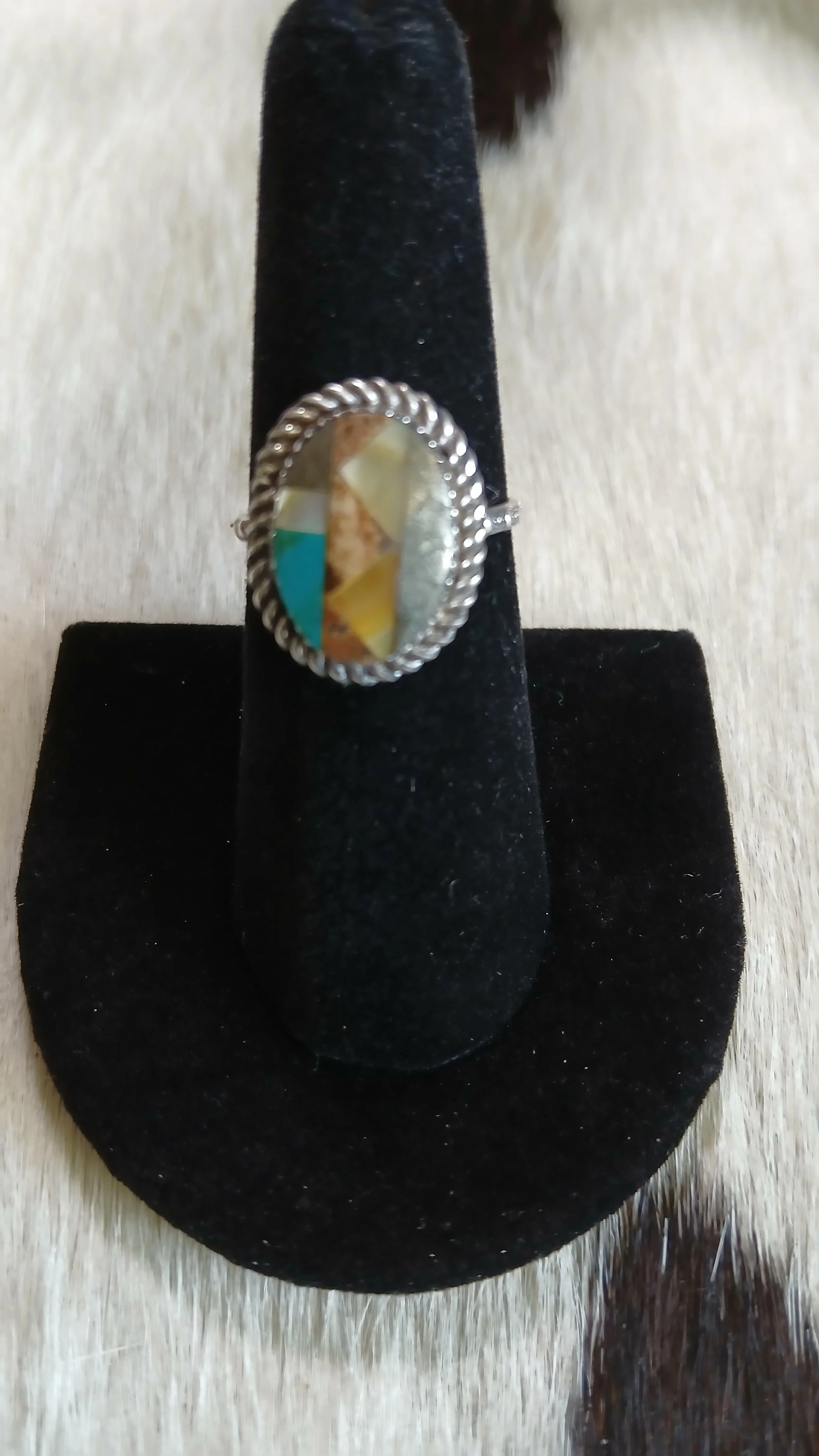 Classic Inlay and Sterling Ring - Size 7
