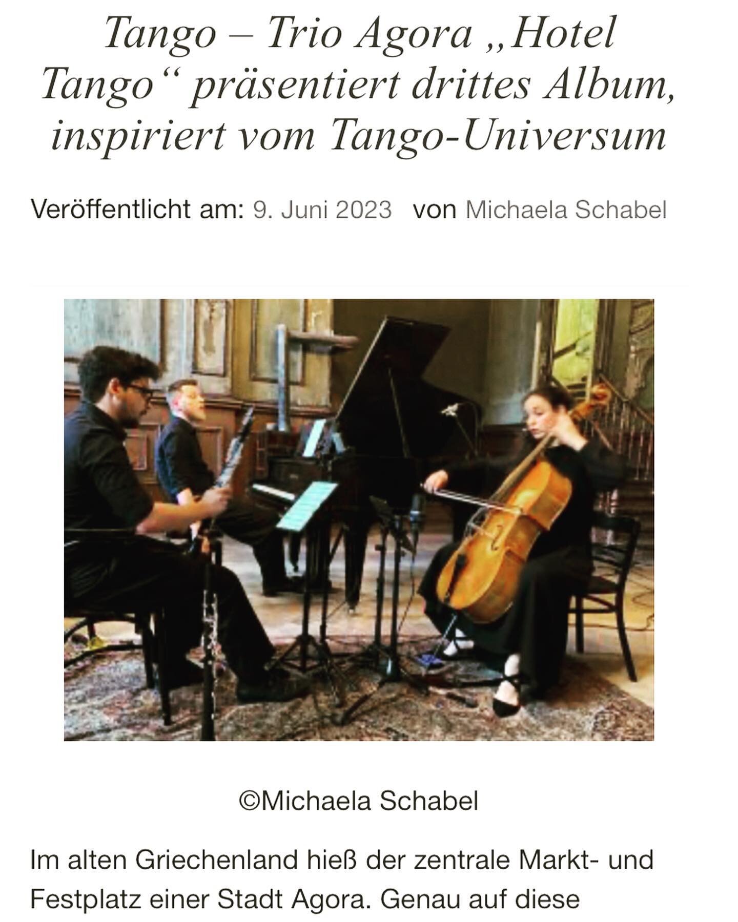 So happy about this wonderful review by Michaela Schabel of our concert at @claerchens_ballhaus on June 2nd!

#trioagora #hoteltango #releaseconcert #digitalrelease #clarinet #cello #piano #tango #trio #claerchensballhaus #berlin