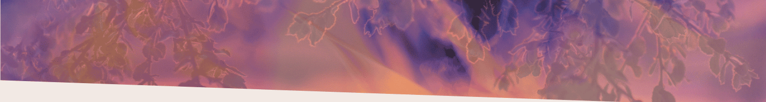 an abstract shape with the same autumn equinox image as above, with purple flowers against a pink sunset