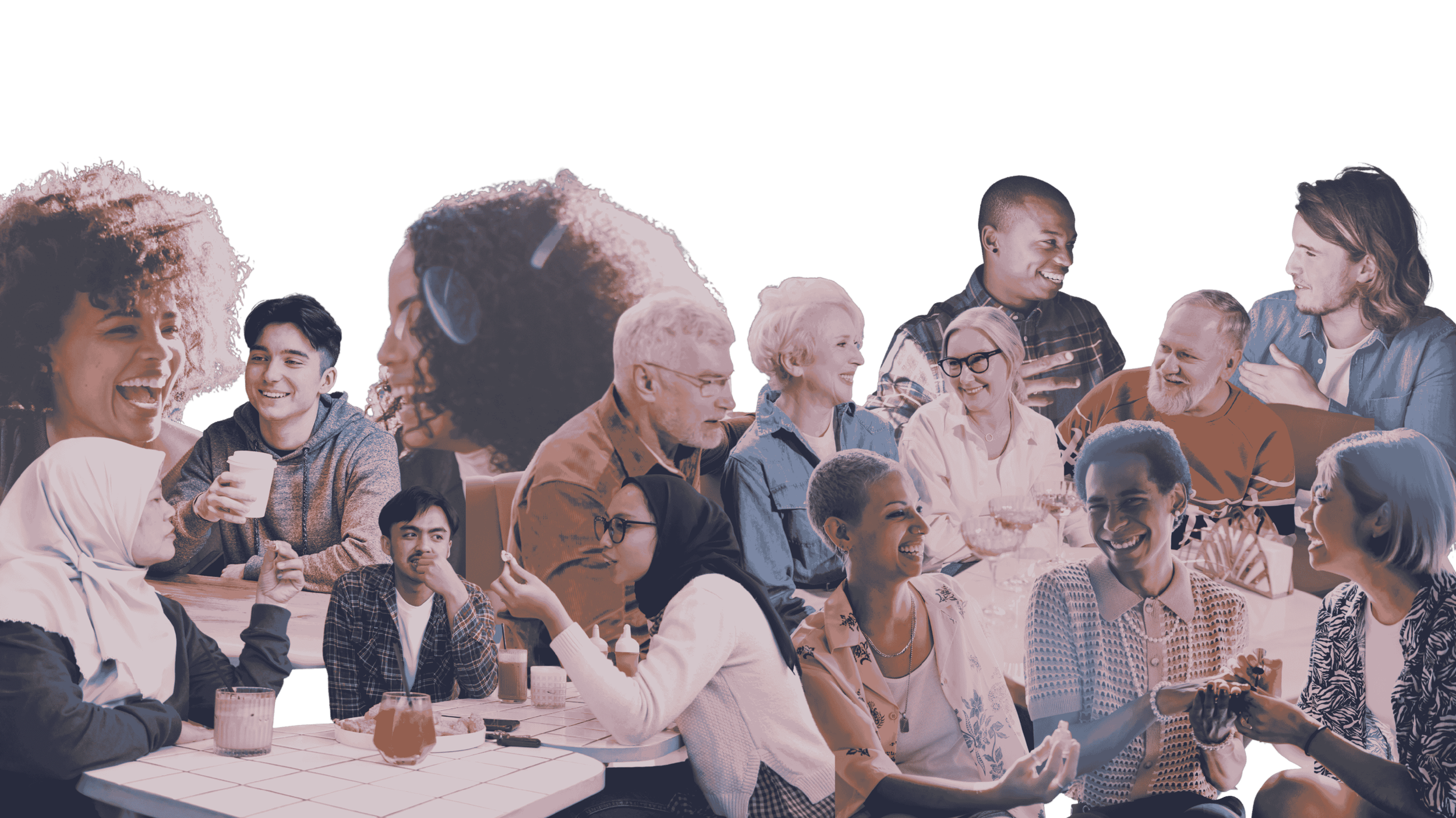 an image of multiple people of different ages, races, genders, religions all sharing a social space