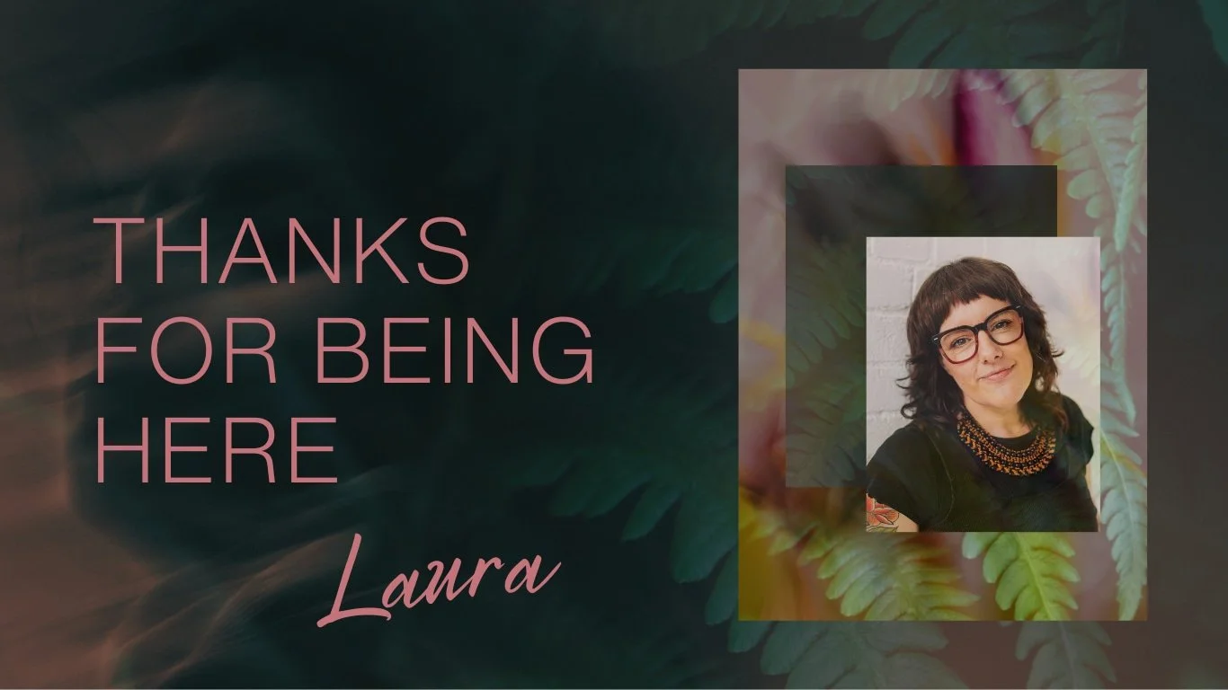 horizons - an image of laura with the text thanks for being here