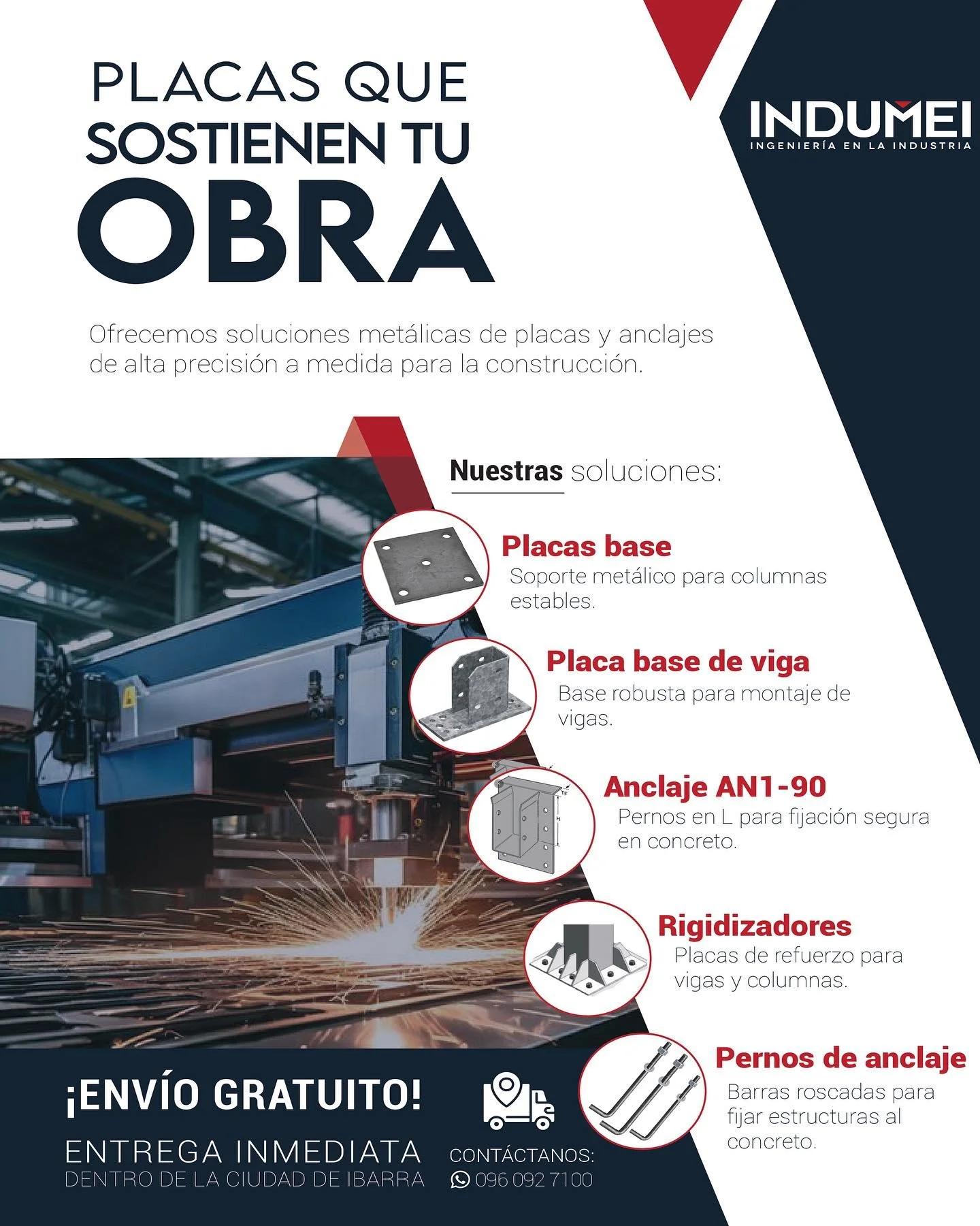 🔩✨ En INDUMEI transformamos la ingeniería en soluciones confiables.
Nuestro servicio en placas estructurales y mecanizado de precisión está diseñado para proyectos que requieren resistencia, exactitud y calidad garantizad