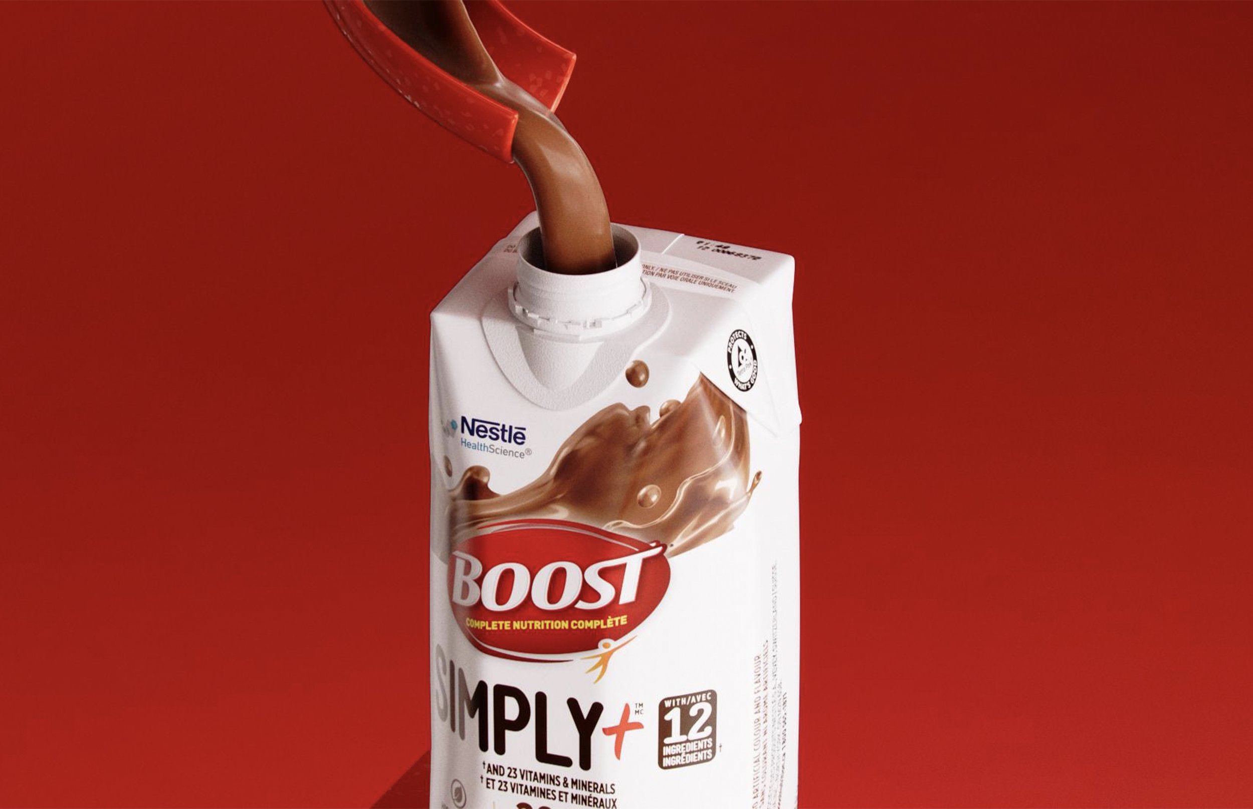 3D render of Boost Simply+ flowing into an open pack