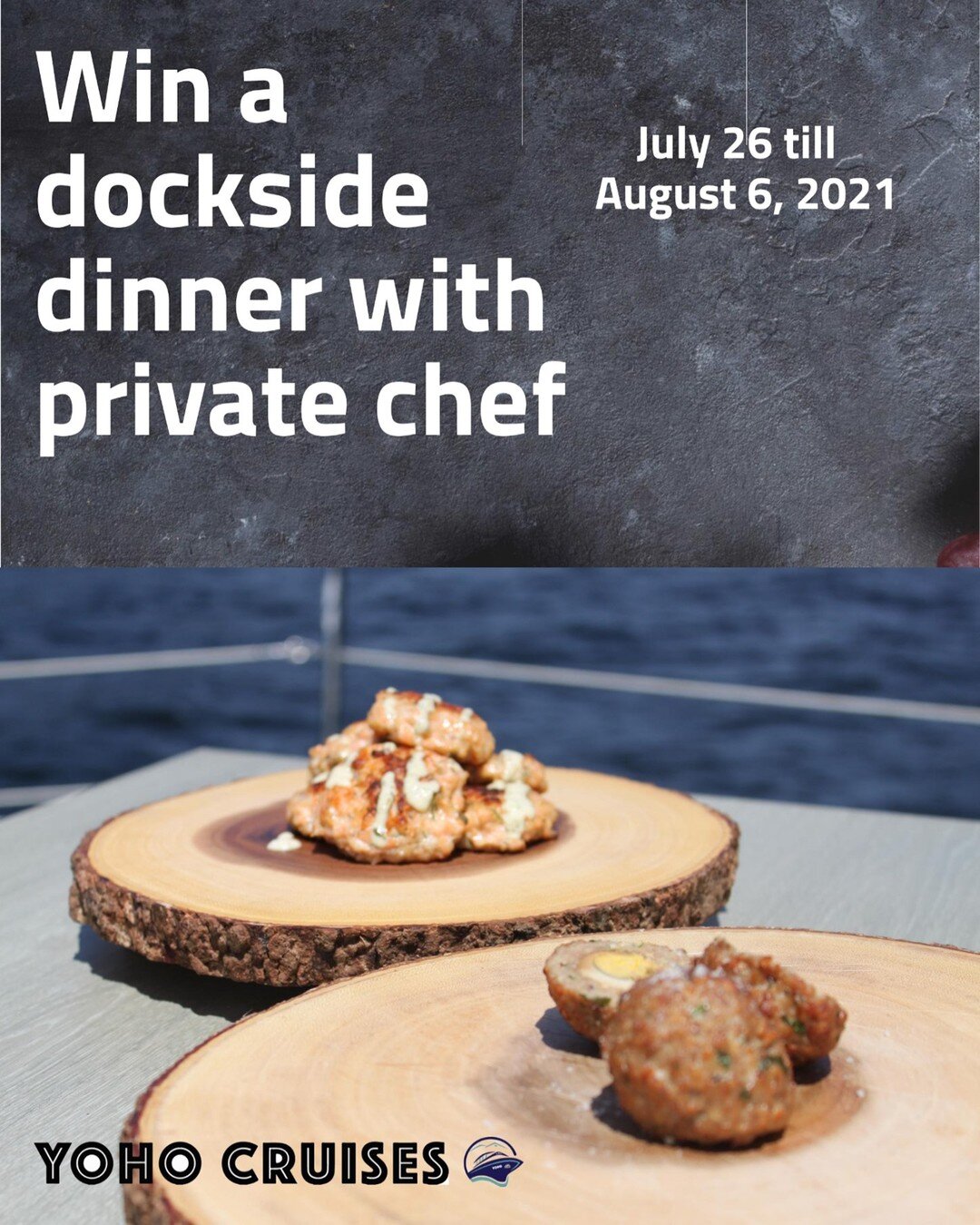 Have you ever had dinner catered by a private chef? Well, here is your chance a win a taste of the Yoho Experience. Yoho Cruises is giving YOU the opportunity to win dinner for 4 dockside catered by in house-executive chef. All you have to do is foll