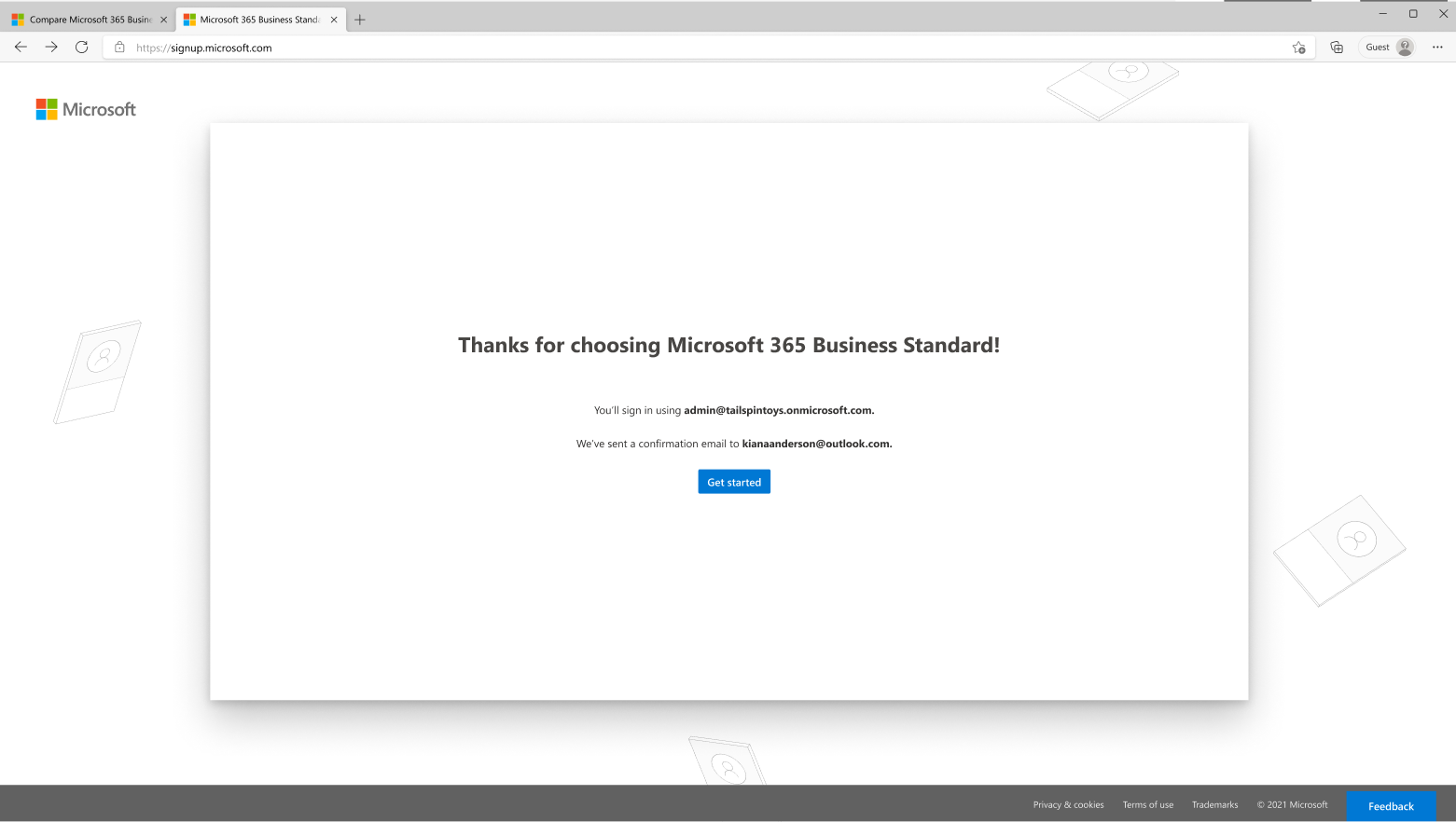 Original confirmation page