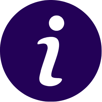 Purple Circle with an "i" inside leading you to Kelly's Bio and More Information