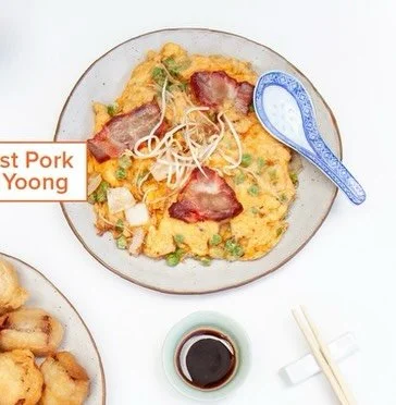 Dish of the Week: Roast Pork Fu Yoong 🍳 🥡
The Chinese omelette: House-made BBQ pork stir-fried with peas and onions, with bean sprouts for a bit of texture in sizzling oil. Once cooked stirred into an egg and seasoning and wok scrambled to a flat s