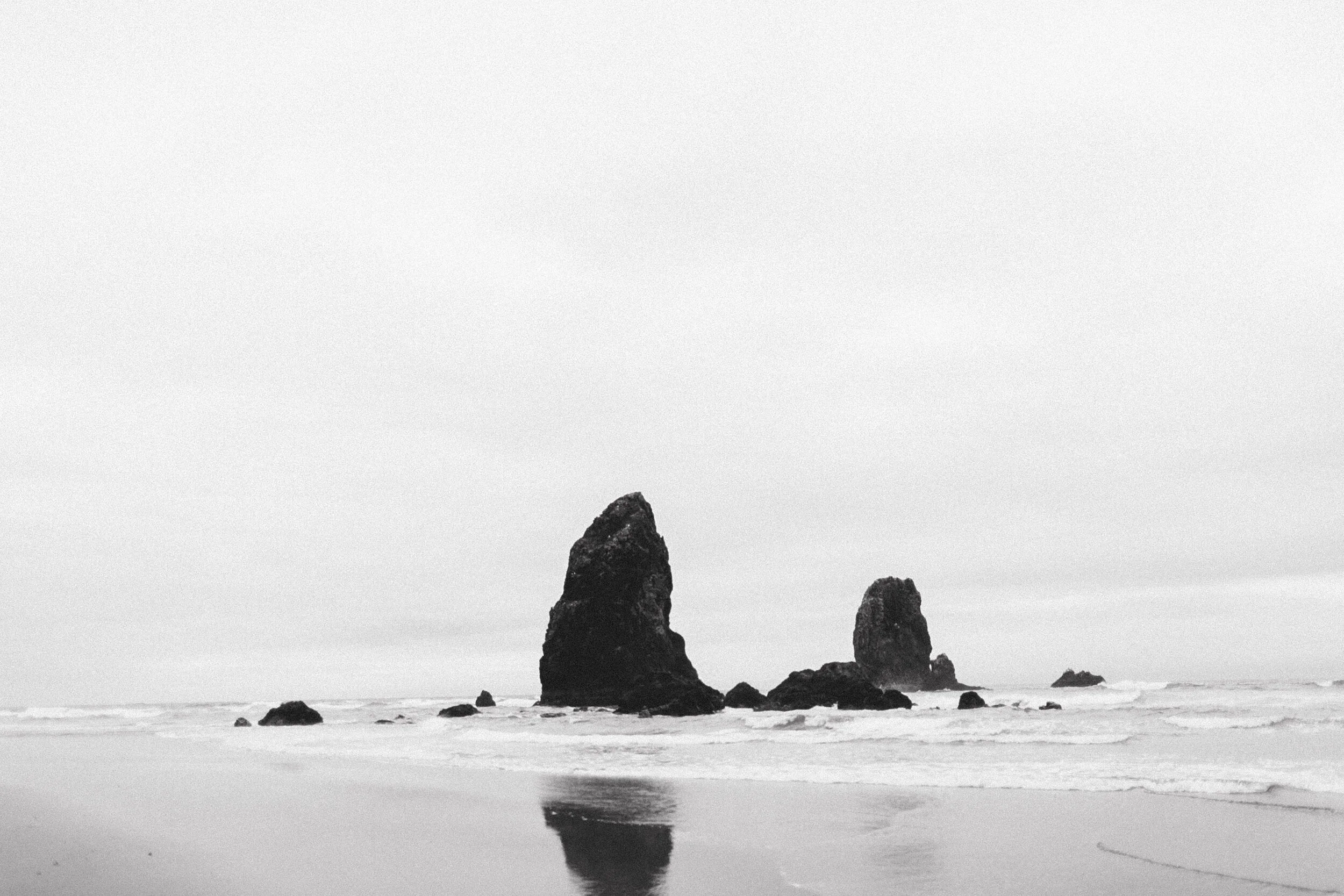 Canon Beach: Haystack Rock (B&W)