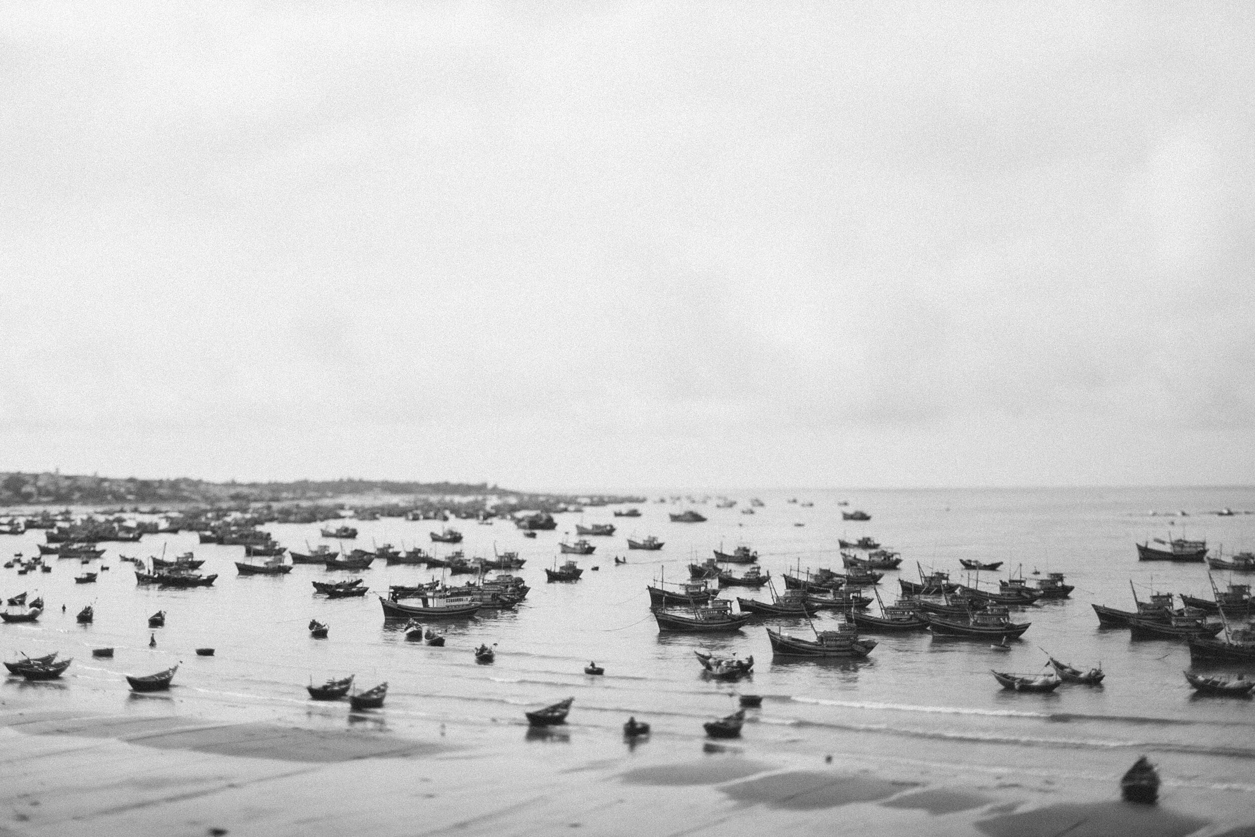Vietnam: Mui Ni Boats (B&W)