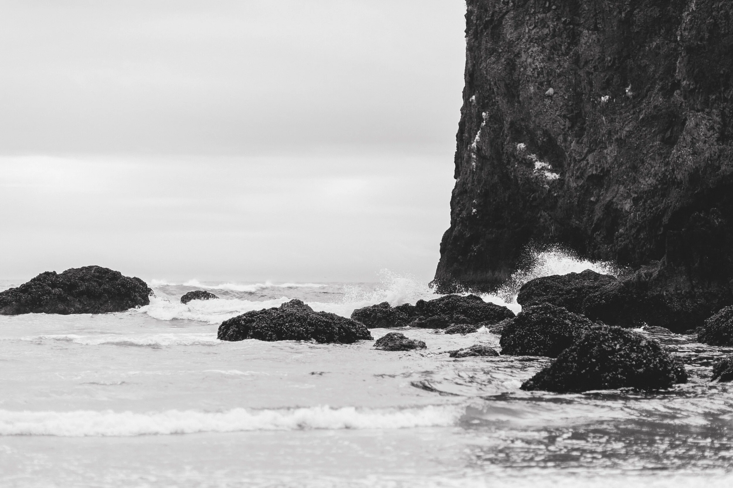 Canon Beach: Crashing Waves (B&W)