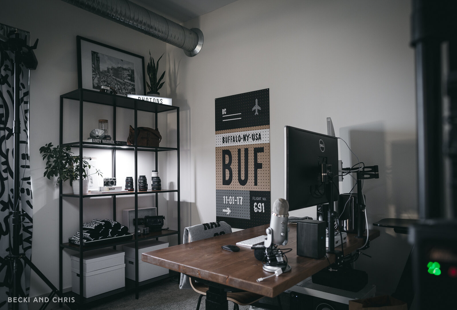    How to style a shelf   , Buffalo Pegboard by&nbsp;   Snack Paintings   &nbsp;   Originally we had the desk pushed up against the wall but in the end decided to float it which helped break up the space into two distinct working spaces. Moving the d