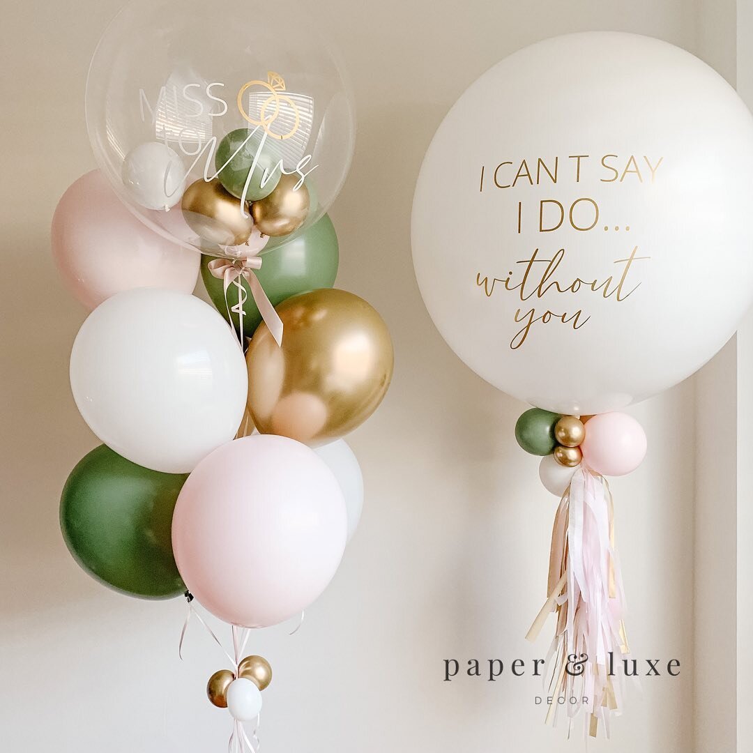Different looks for a blush, eucalyptus and gold themed bridal shower ft. Helium Luxe Bubble bouquet with Helium Luxe Jumbo 💚💖🤍

#bridetobe #bridalshowerballoons #bridalshowerdecor #bridalshowerideas #balloonart #balloondecoration #bubbleballoon #