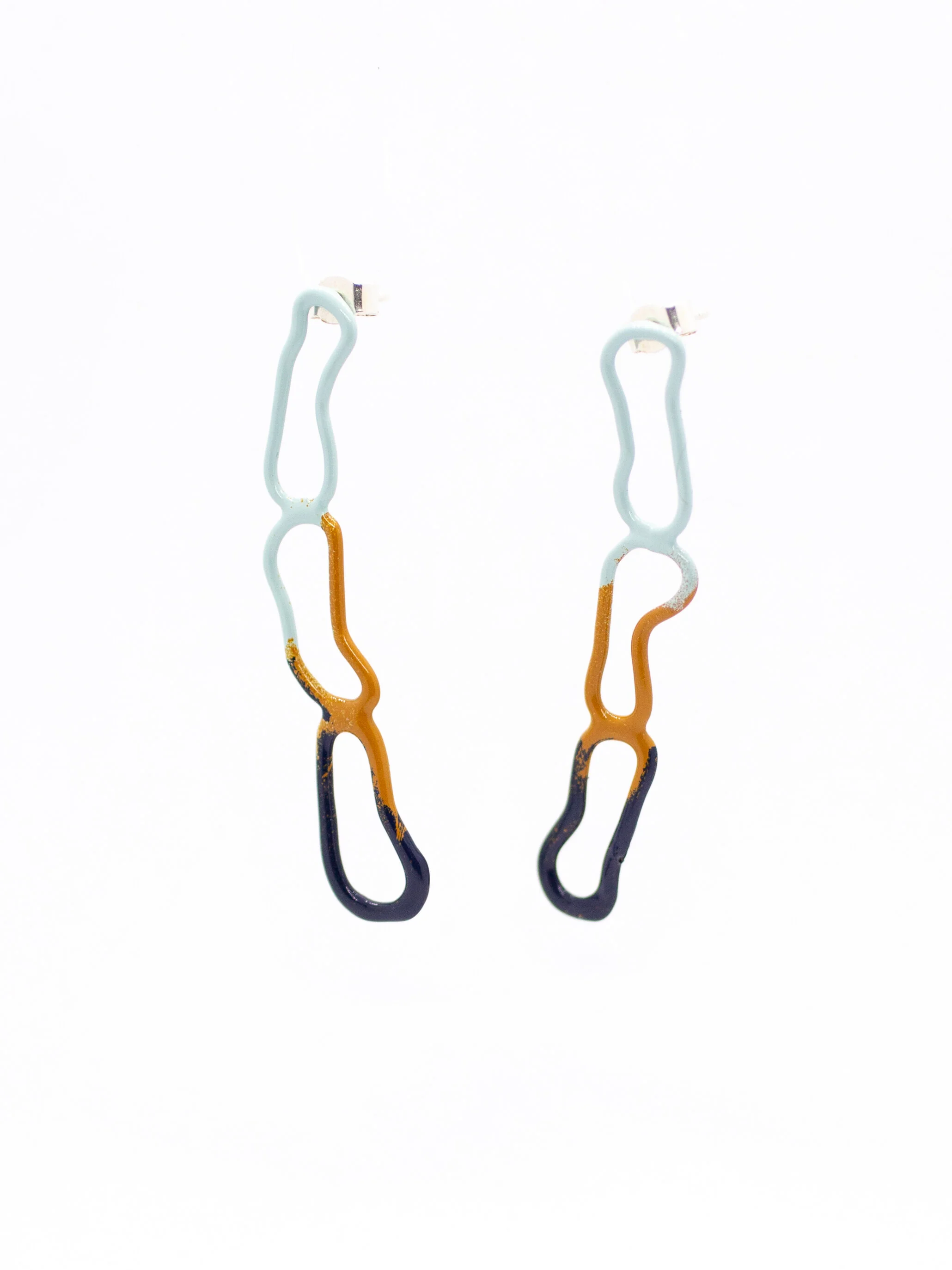 Large Pale Turquoise, Mustard Yellow and Navy Blue Links Earrings
