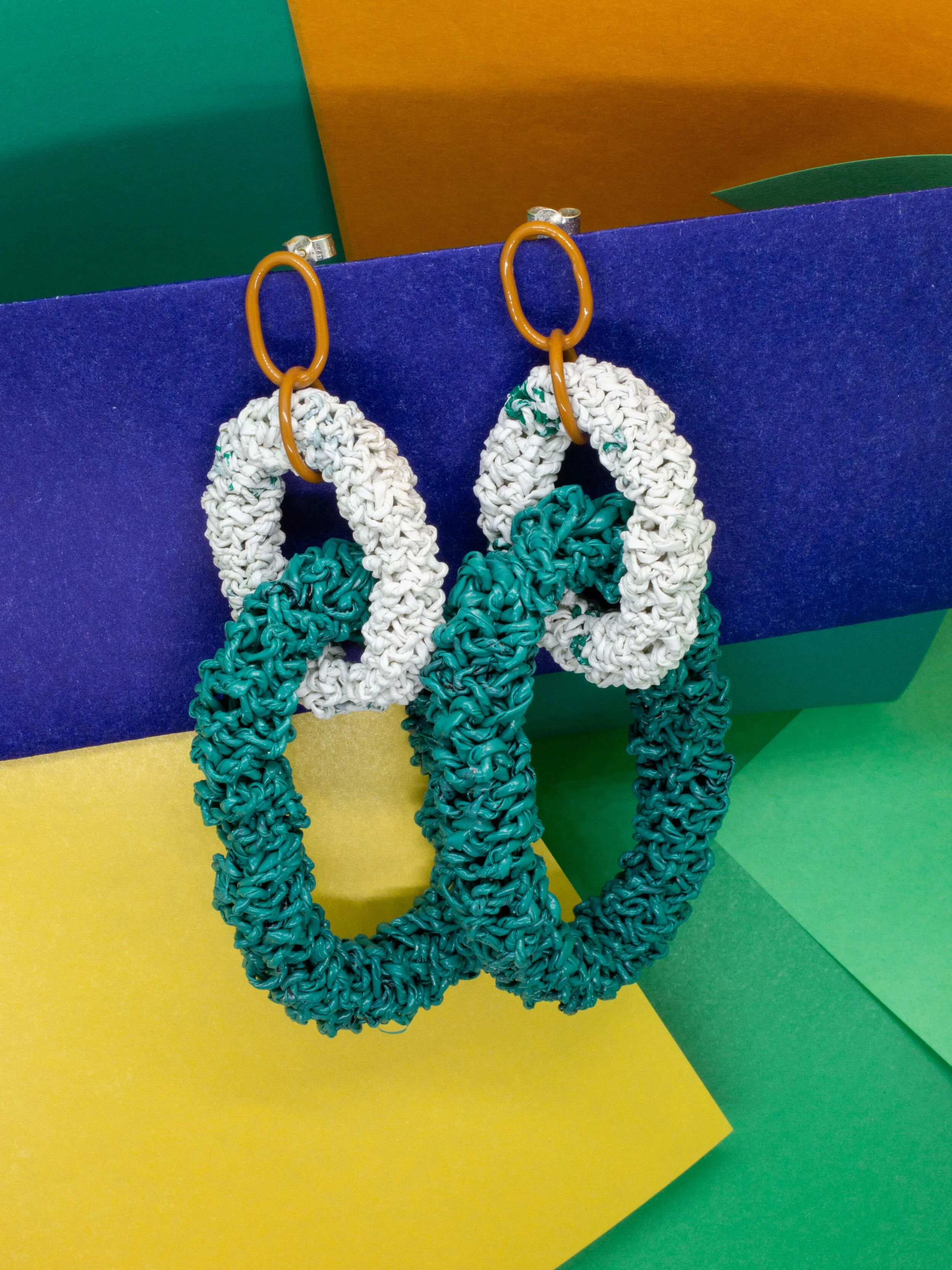 Yellow, White & Green Links Earrings