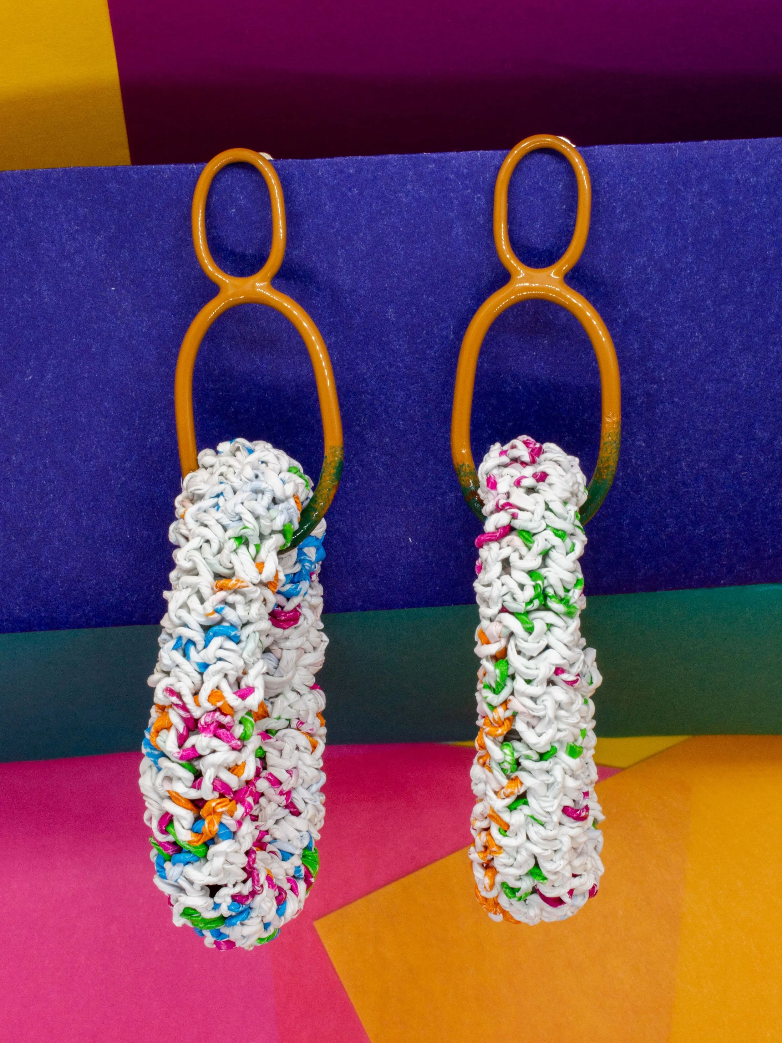 Mustard Yellow, Green & Multicoloured Links Earrings