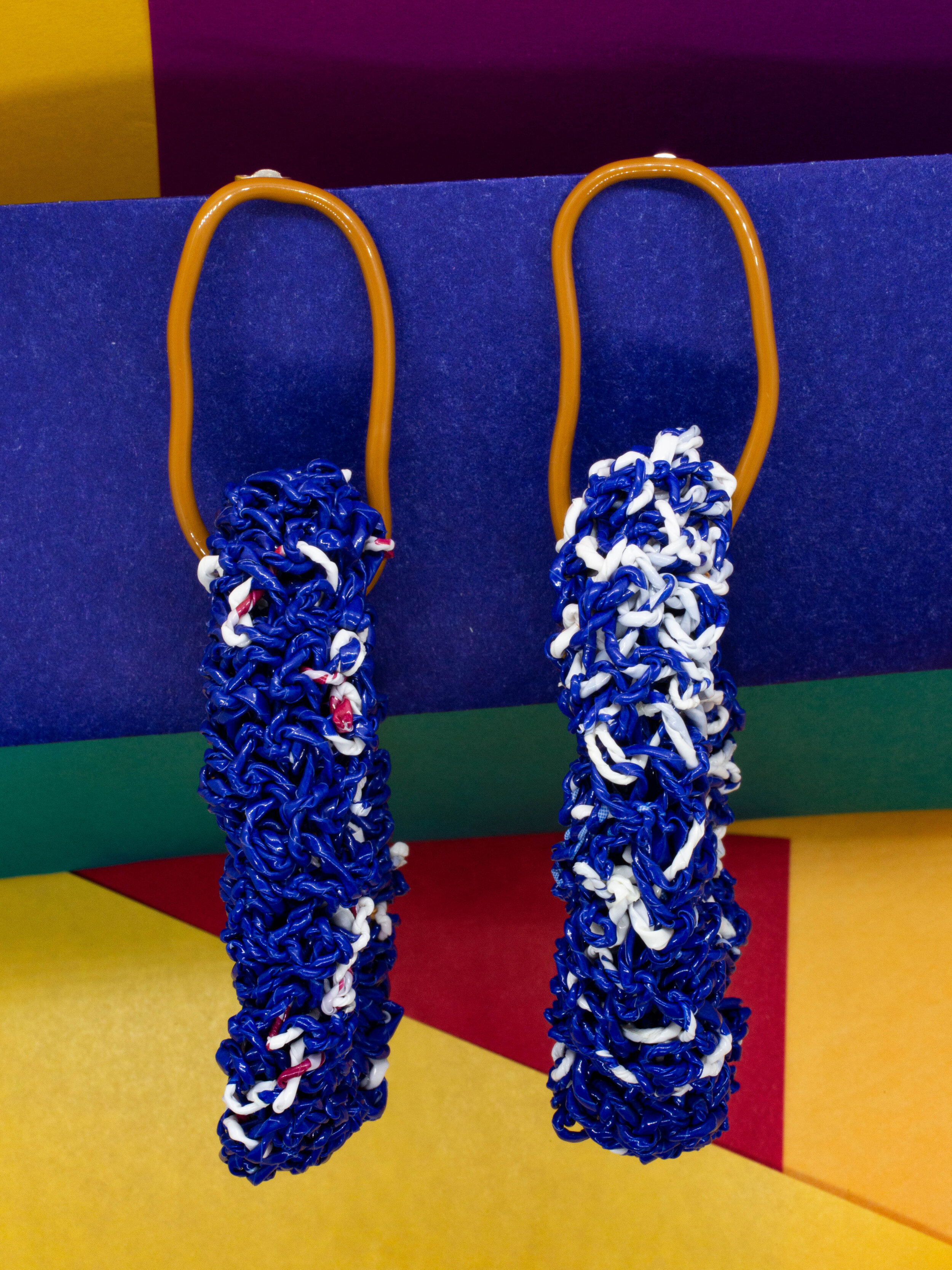 Navy Blue & Mustard Yellow Links Earrings