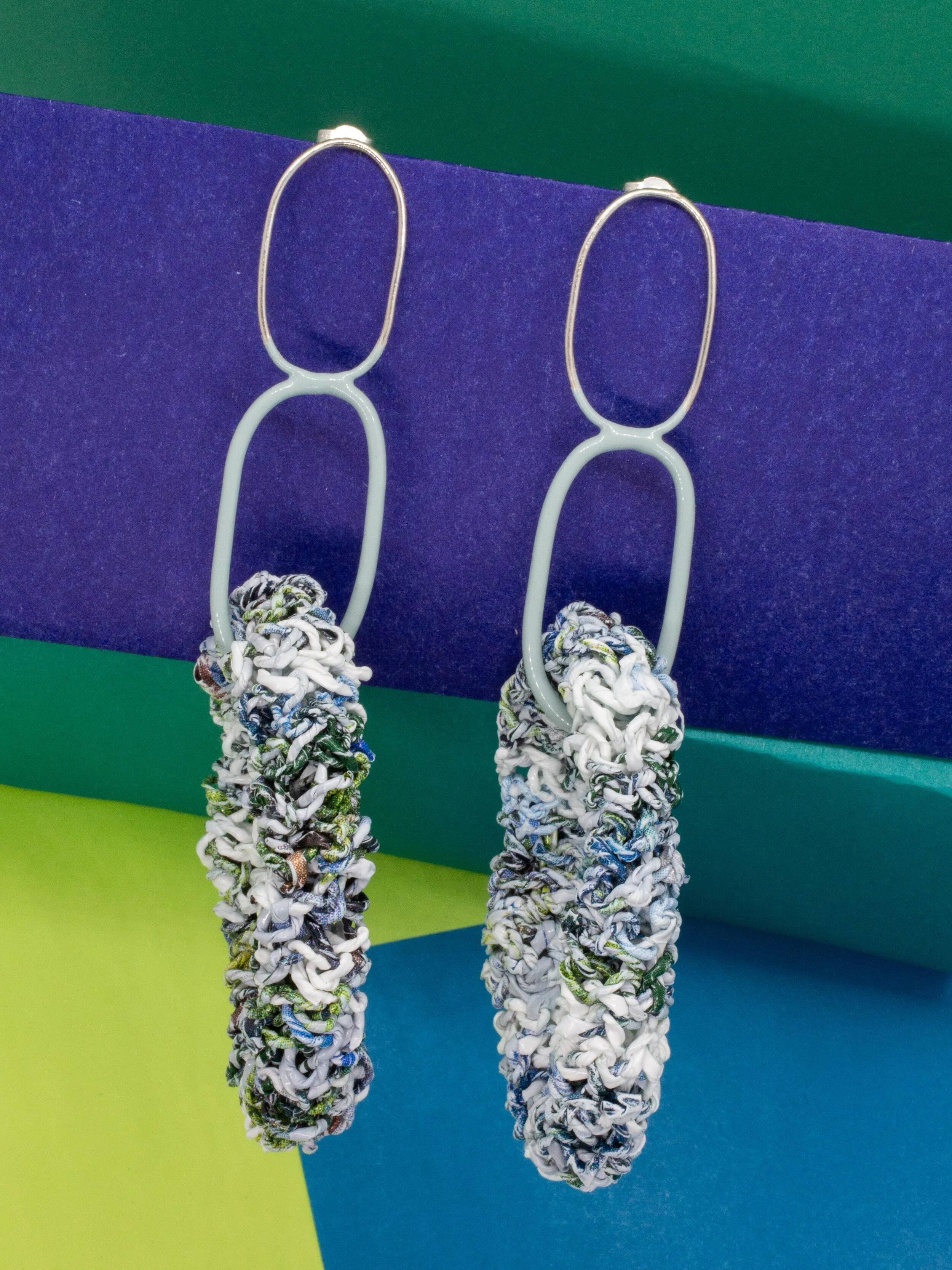 Pale Turquoise, White & Blue Links Earrings