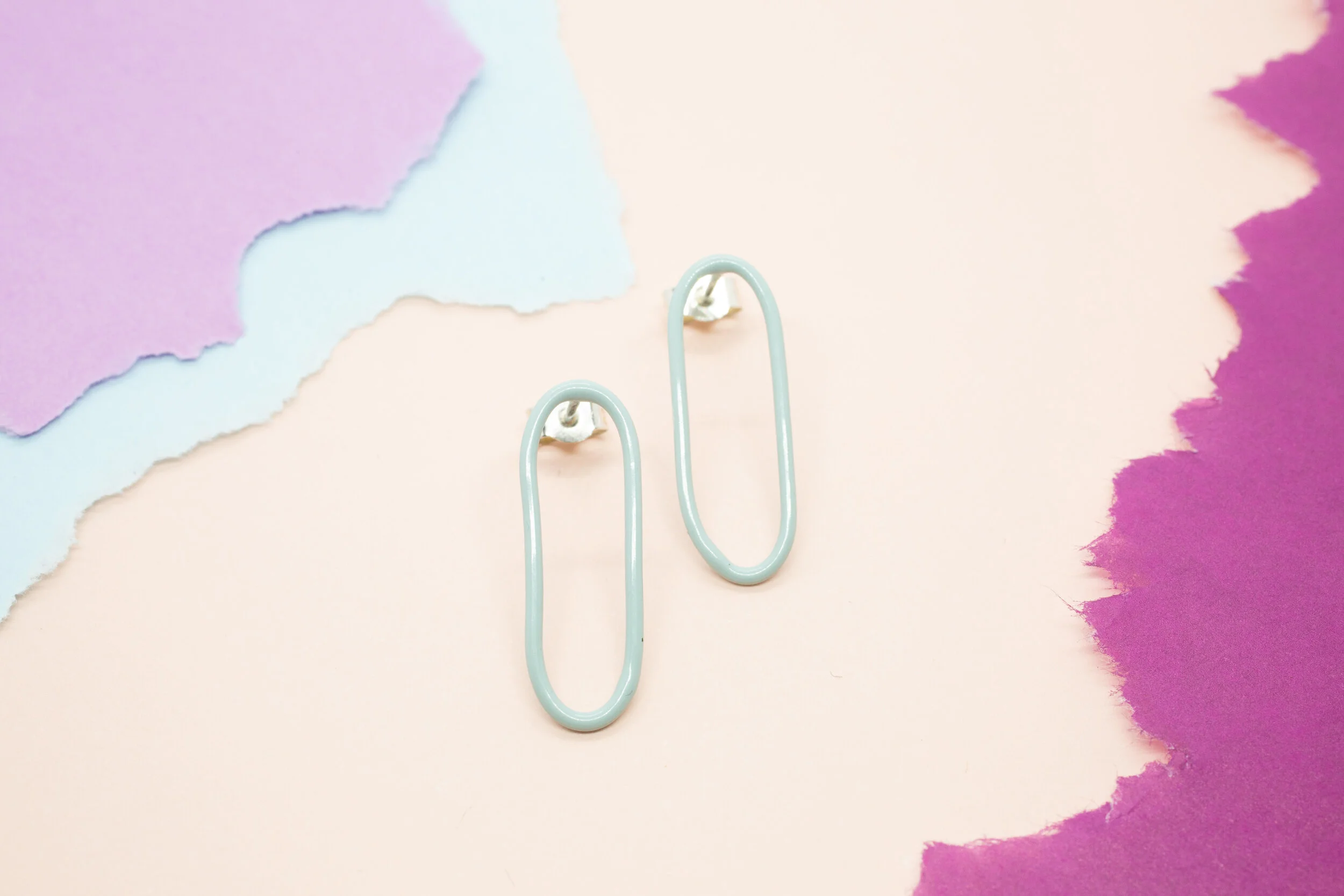 Medium Slim Oval Pale Turquoise Earrings