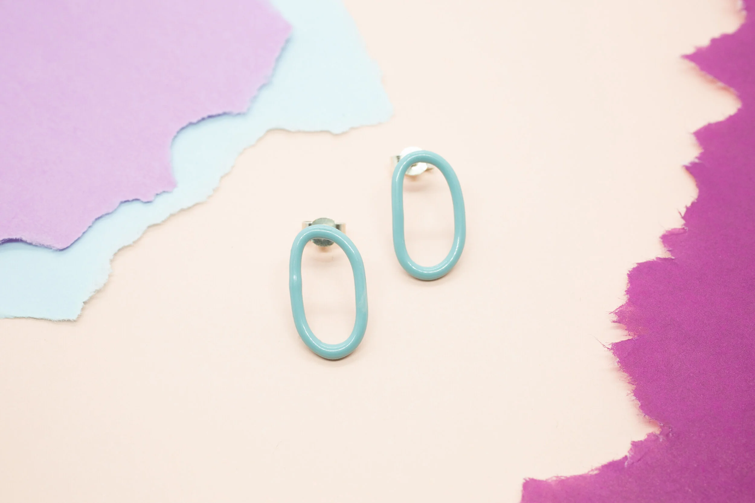 Small Oval Teal Earrings