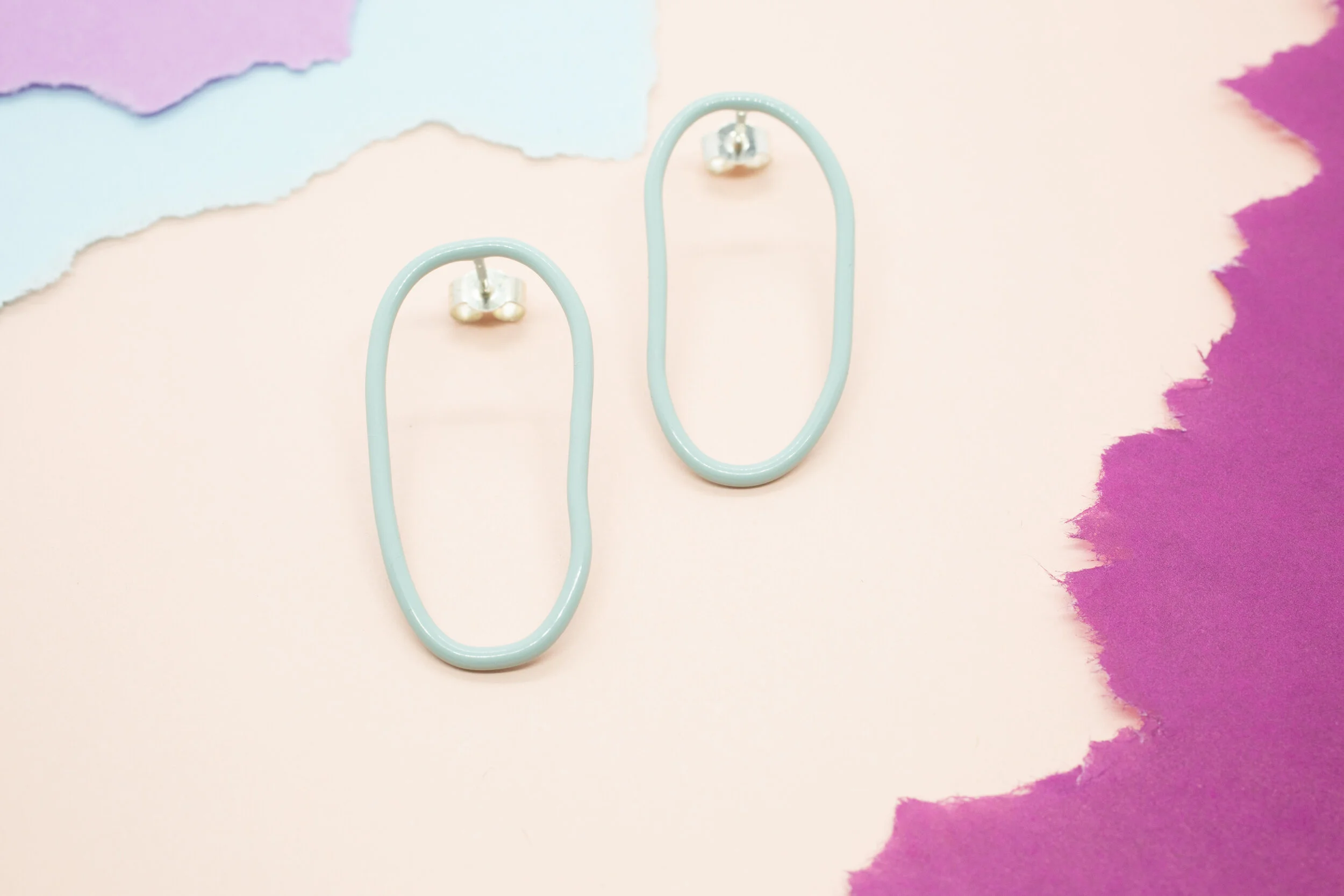 Large Wavy Oval Pale Turquoise Earrings