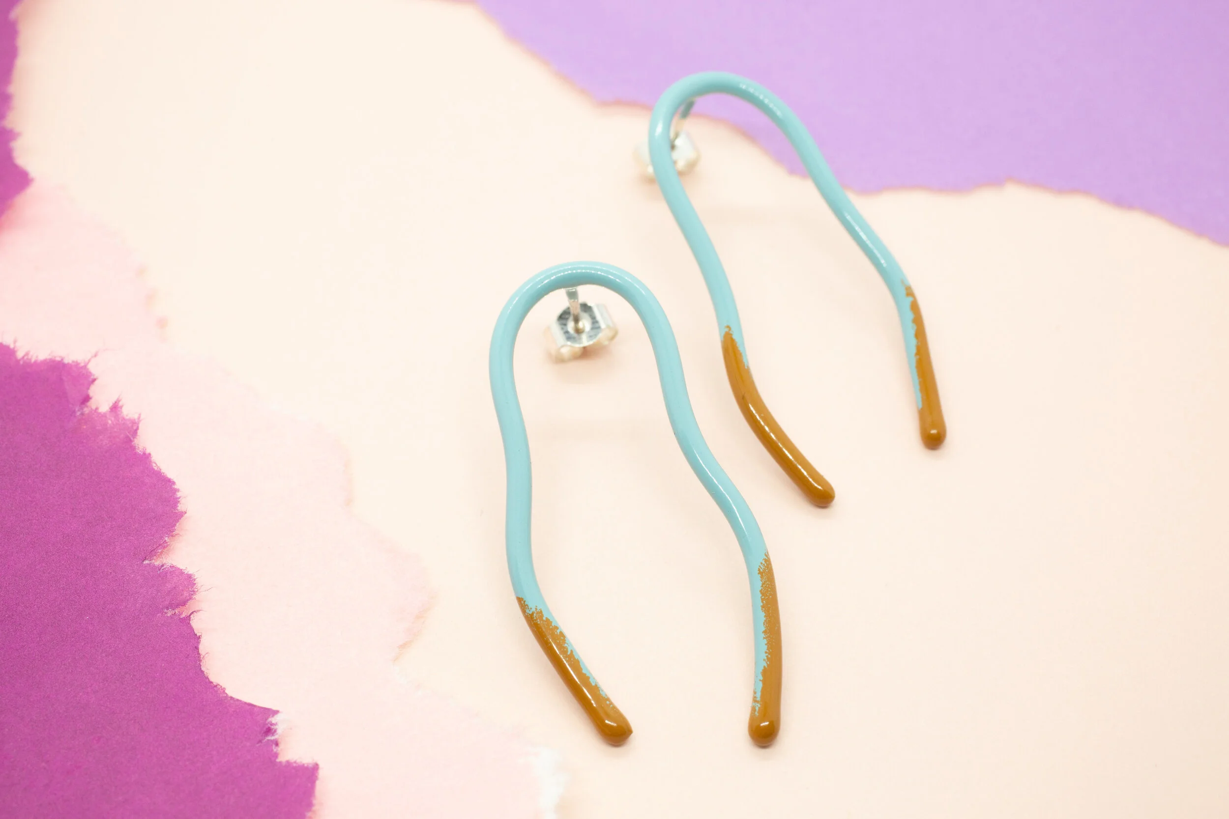 X-Large Incomplete Wavy Oval Yellow & Teal Earrings