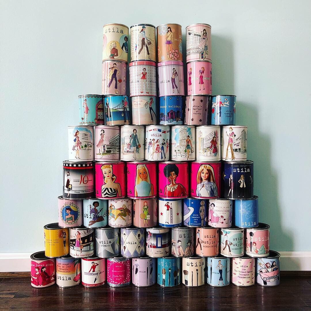  Paint Cans  ca. 1997-2008  The Makeup Museum is home to the world’s largest collection of Stila paint cans - 54 in all.   