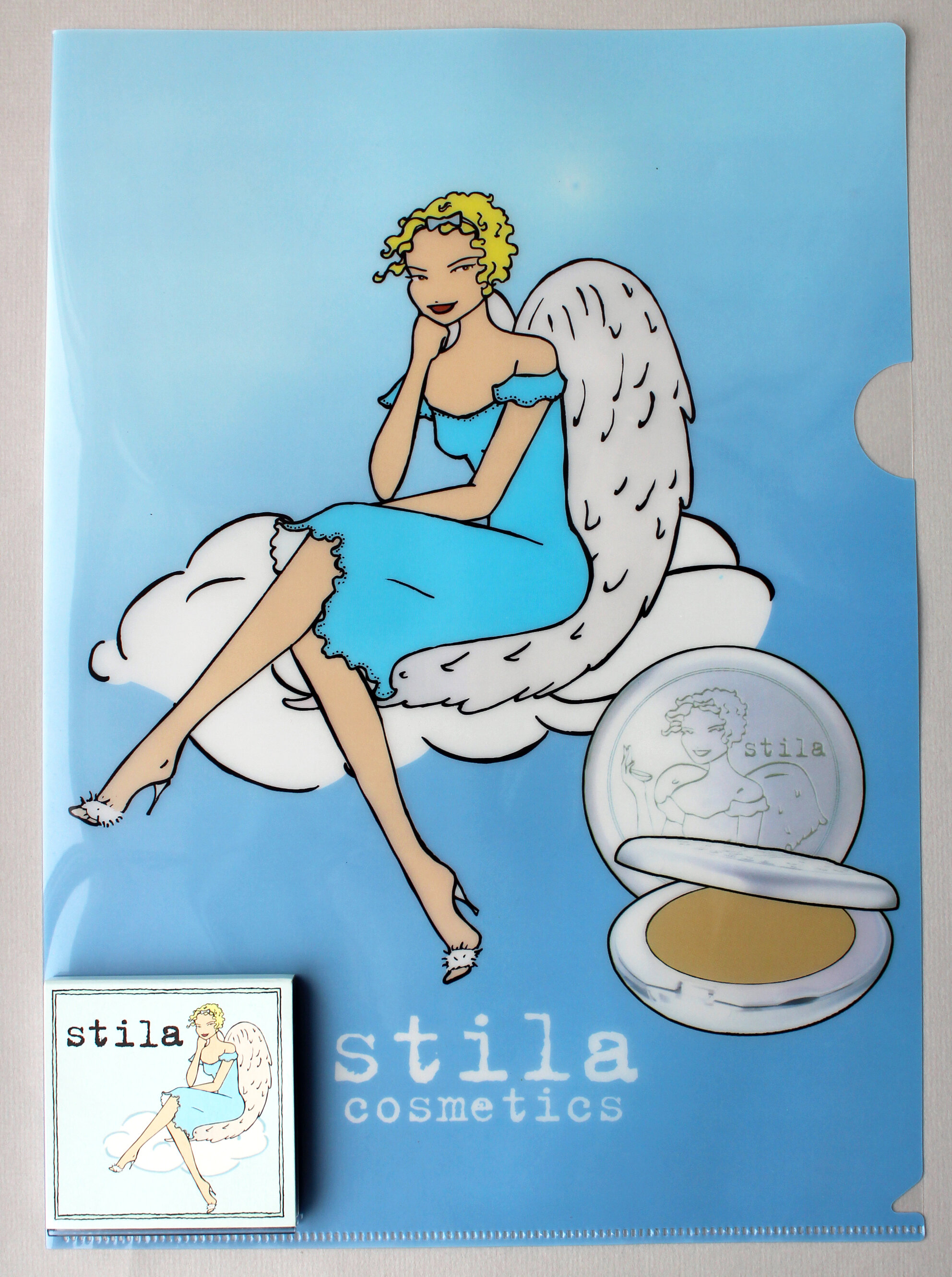   Notebook Page and Palette  ca. 2000-2004  Stila’s Angel Light Powder Foundation and Palette were exclusive to Asia and highly coveted among Stila fans outside of the region.   