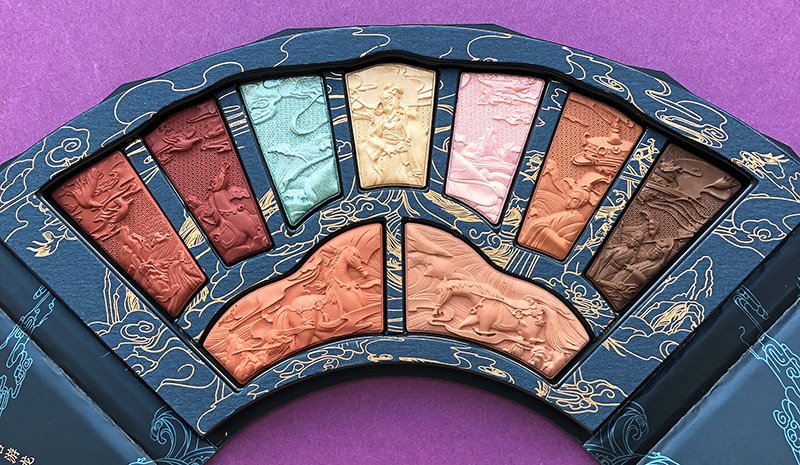   Floral Engraving Odey Makeup Palette Florasis, 2021   Florasis was founded in 2017 and incorporates traditional Chinese art and culture across their entire product line. This palette features scenes from the poem “The Nymph of the Luo River”. The p