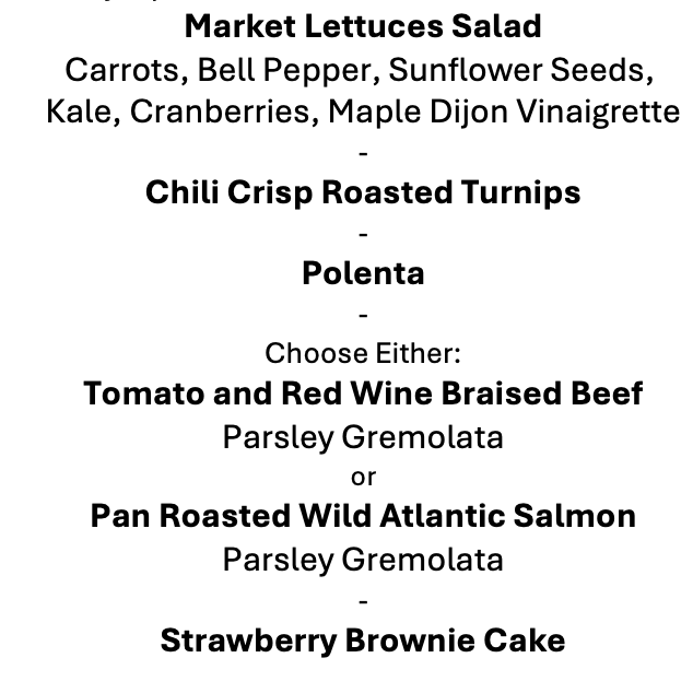 Wednesday, April 8th Menu