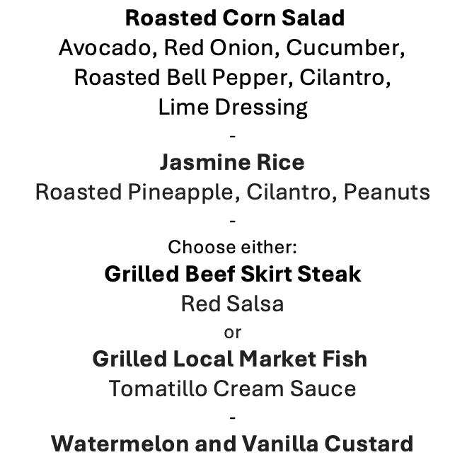 Wednesday, August 5th Menu
