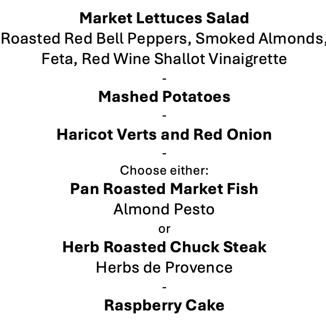 Thursday, August 20th Menu