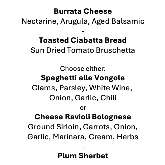 Tuesday, July 14th Menu
