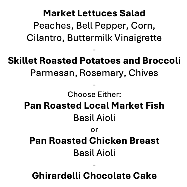 Monday, September 14th Menu