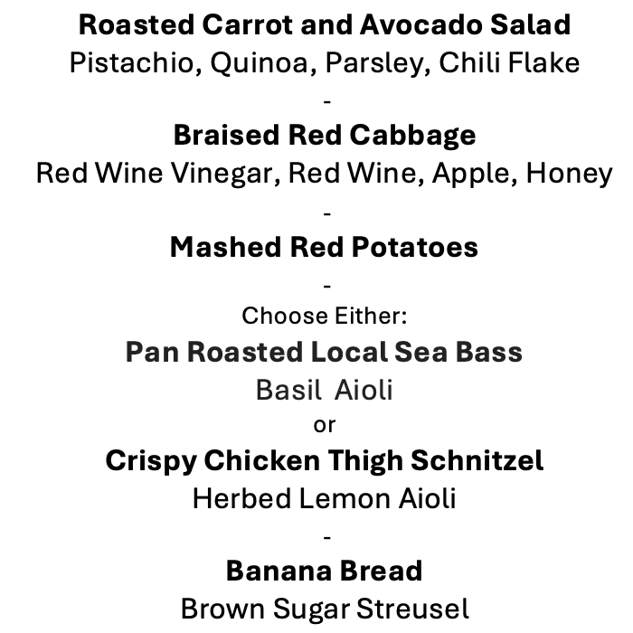 Thursday, October 15th Menu