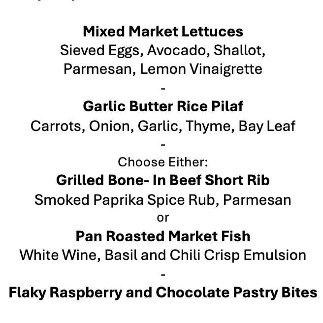 Wednesday, May 27th Menu