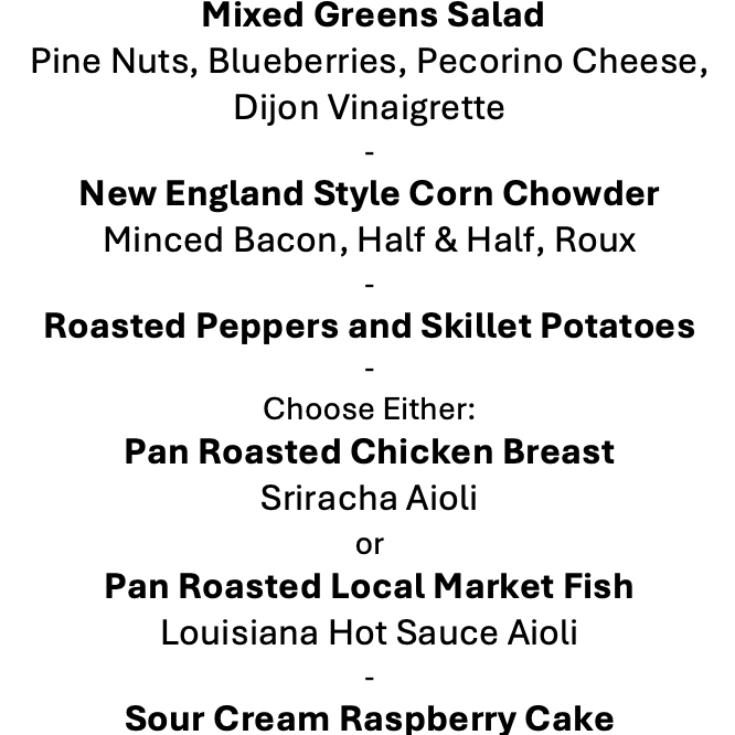 Thursday, June 4th Menu