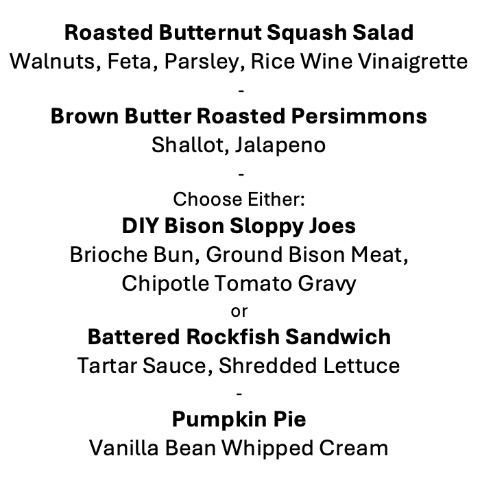 Tuesday, October 13th Menu