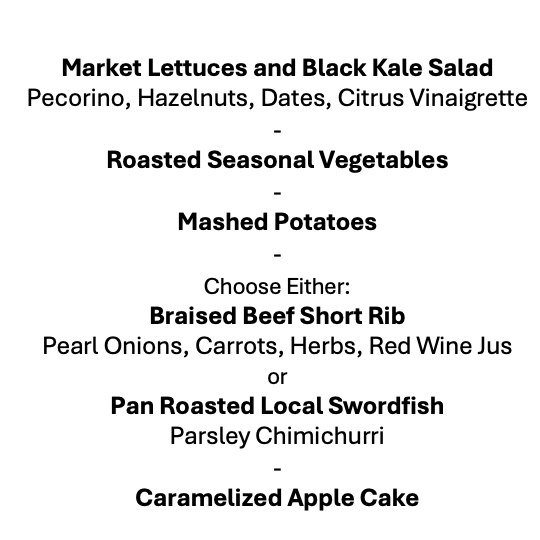 Wednesday, February 25th Menu